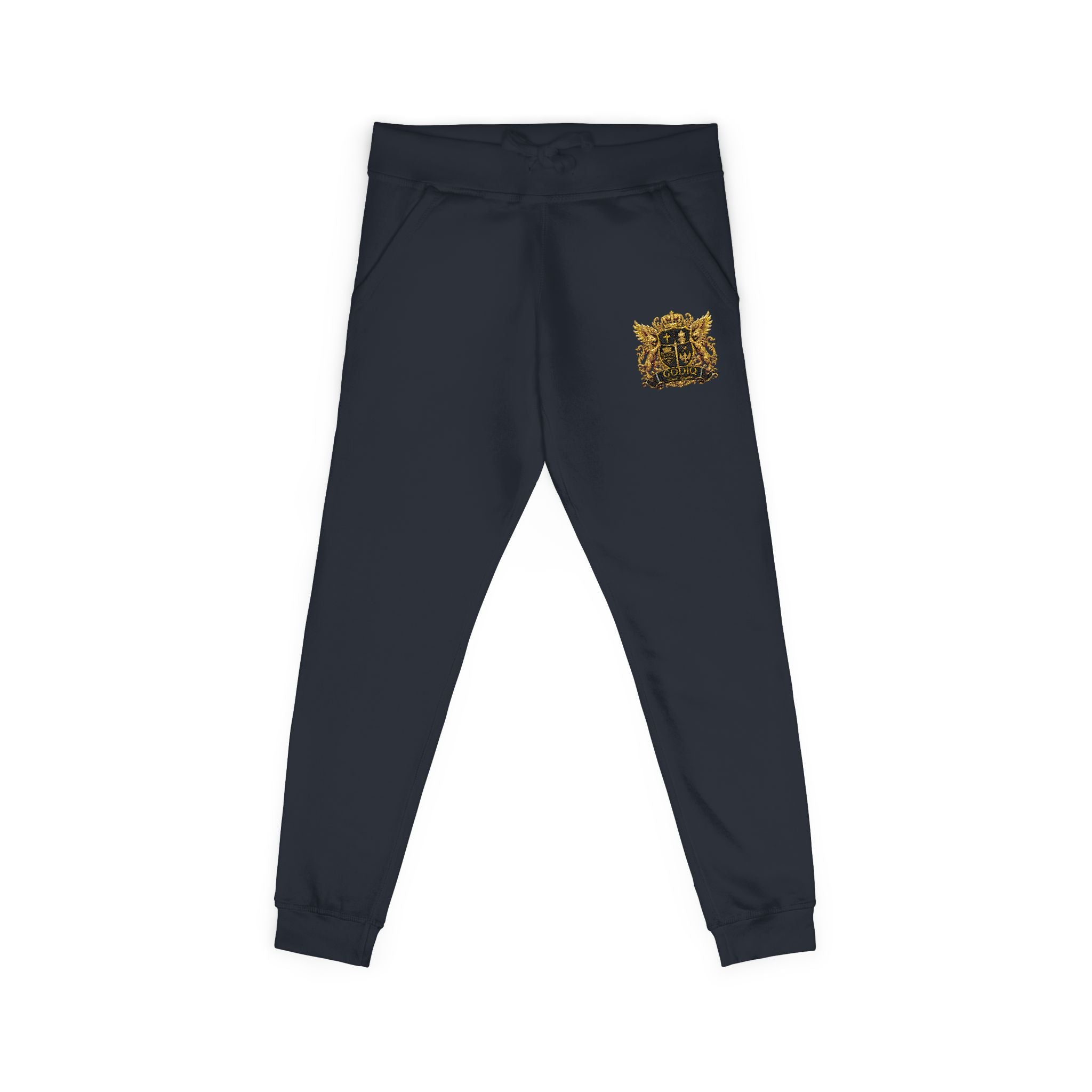 GODiQ Royal Kingdom™ CRK Sovereign Crest Embroidered Fleece Joggers – Luxury Christian Sweatpants | Premium Gold Crown Sword Logo | Kingdom Lifestyle Apparel