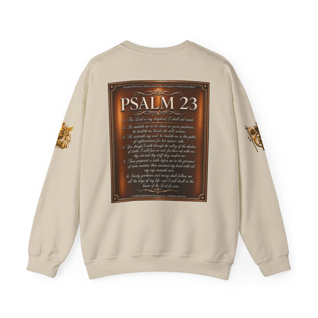 GZUS™ Psalm 23 Crewneck Sweatshirt – Luxury Christian Faith Sweatshirt | Jesus Graphic Pullover | Psalm 23 Scripture Sweatshirt | GODiQ Royal Kingdom™ Urban Armor Wear
