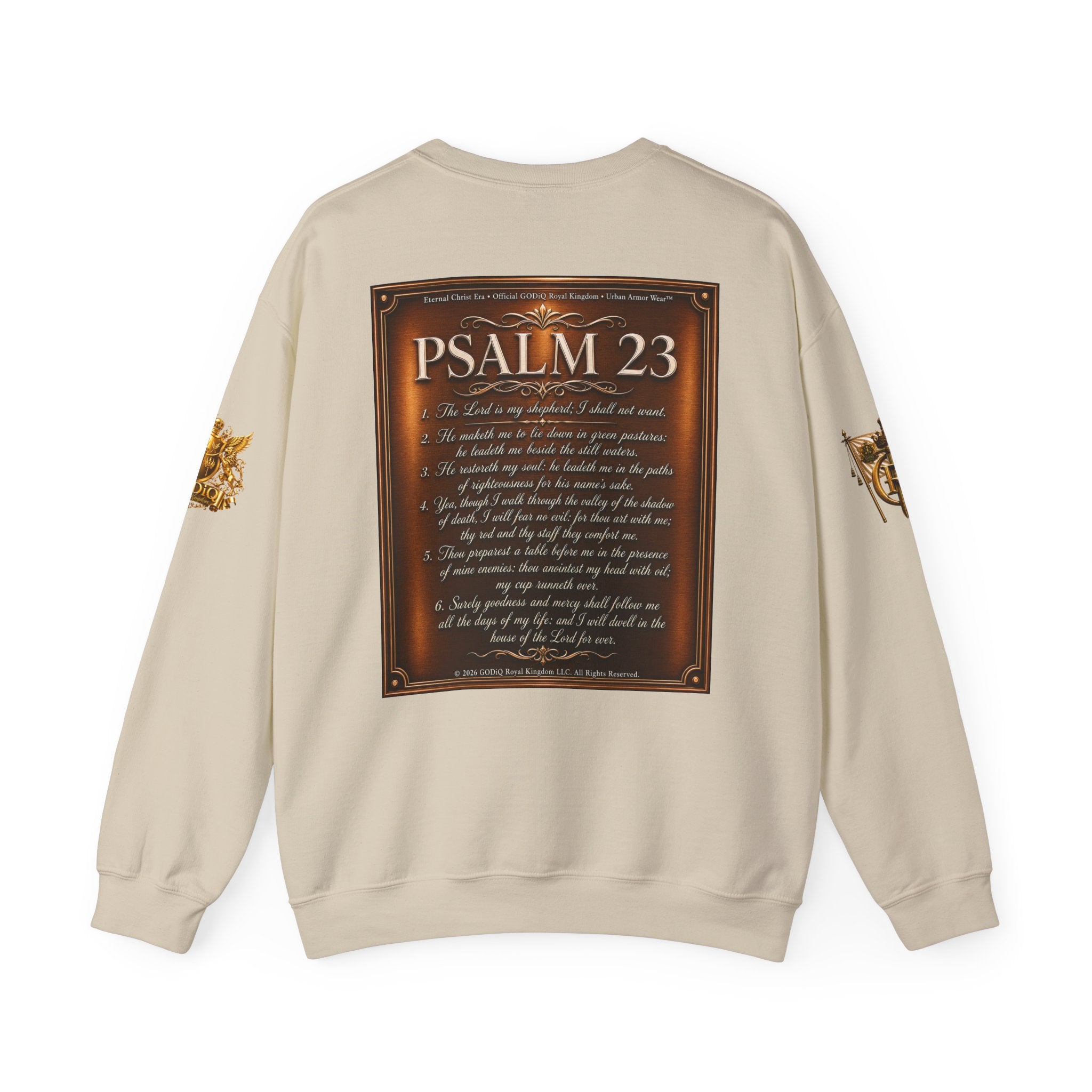 GZUS™ Psalm 23 Crewneck Sweatshirt – Luxury Christian Faith Sweatshirt | Jesus Graphic Pullover | Psalm 23 Scripture Sweatshirt | GODiQ Royal Kingdom™ Urban Armor Wear
