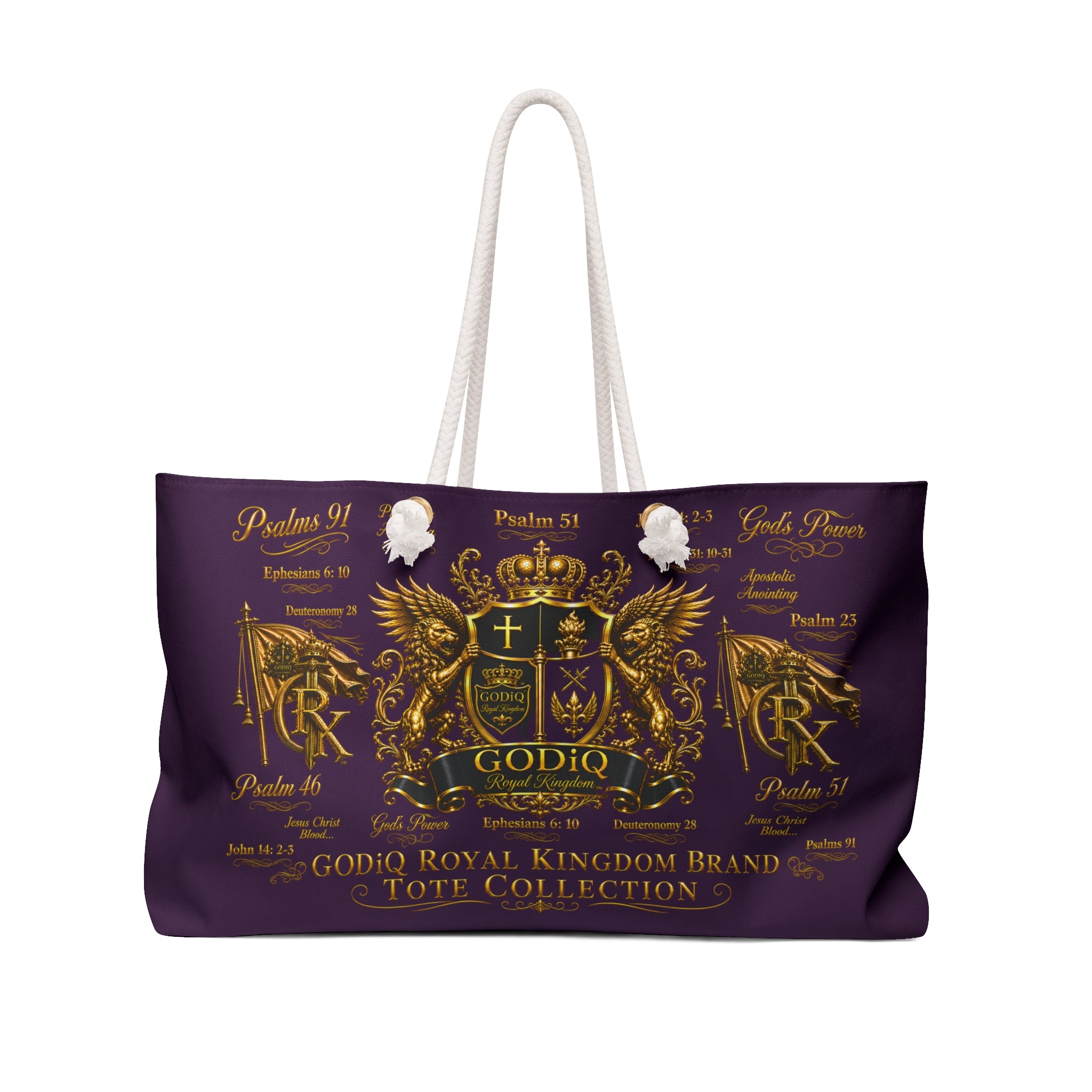 GODiQ Royal Kingdom™ Regal Crest Ministry Weekender Bag Luxury Christian Bible & Church Travel Tote | Premium Royal Purple & 24K Gold Kingdom Carryall | Pastor, Minister & Executive Overnight Bag
