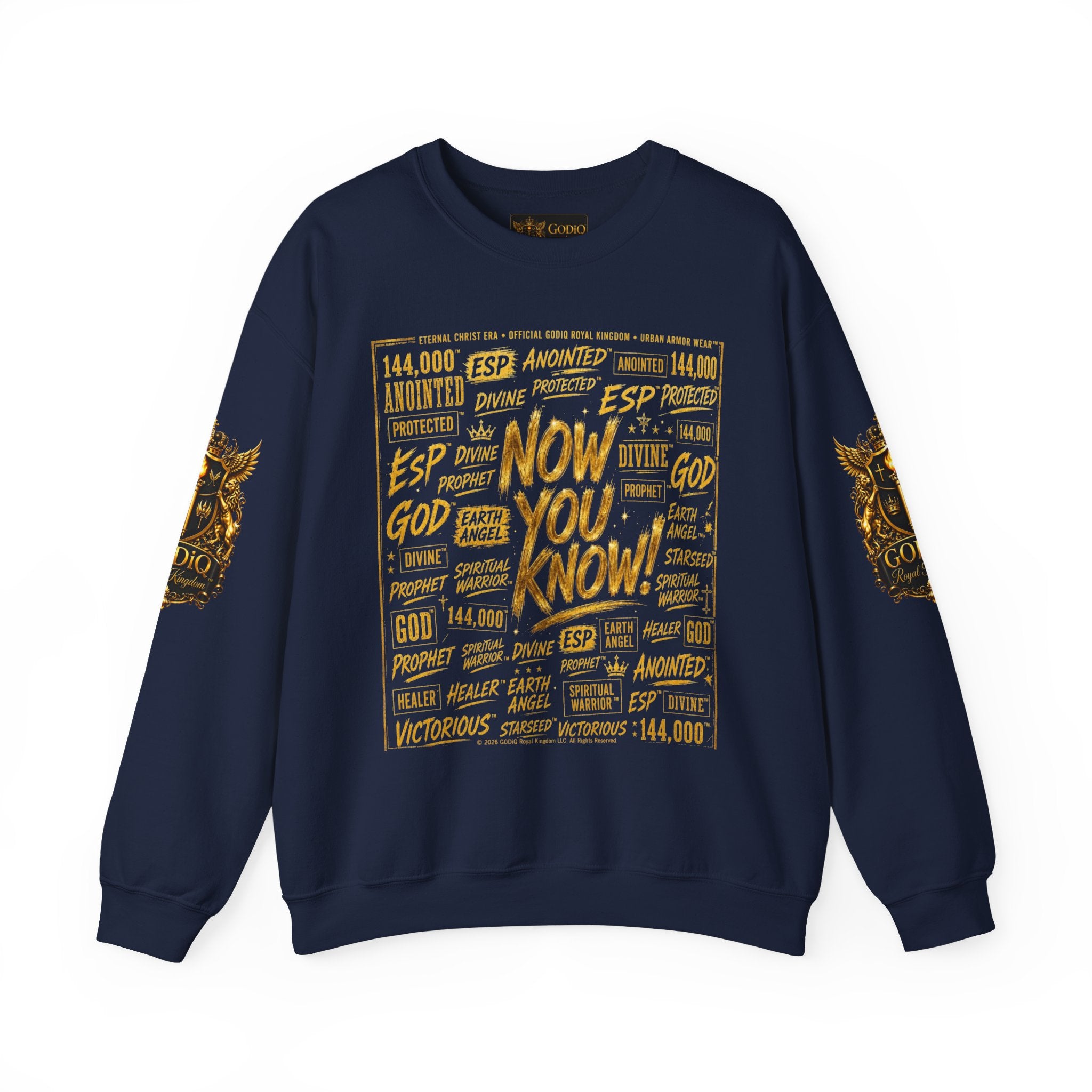 GODiQ Royal Kingdom™ Urban Armor Wear – "Now You Know" 18K Gold Graphic Unisex Crewneck Sweatshirt