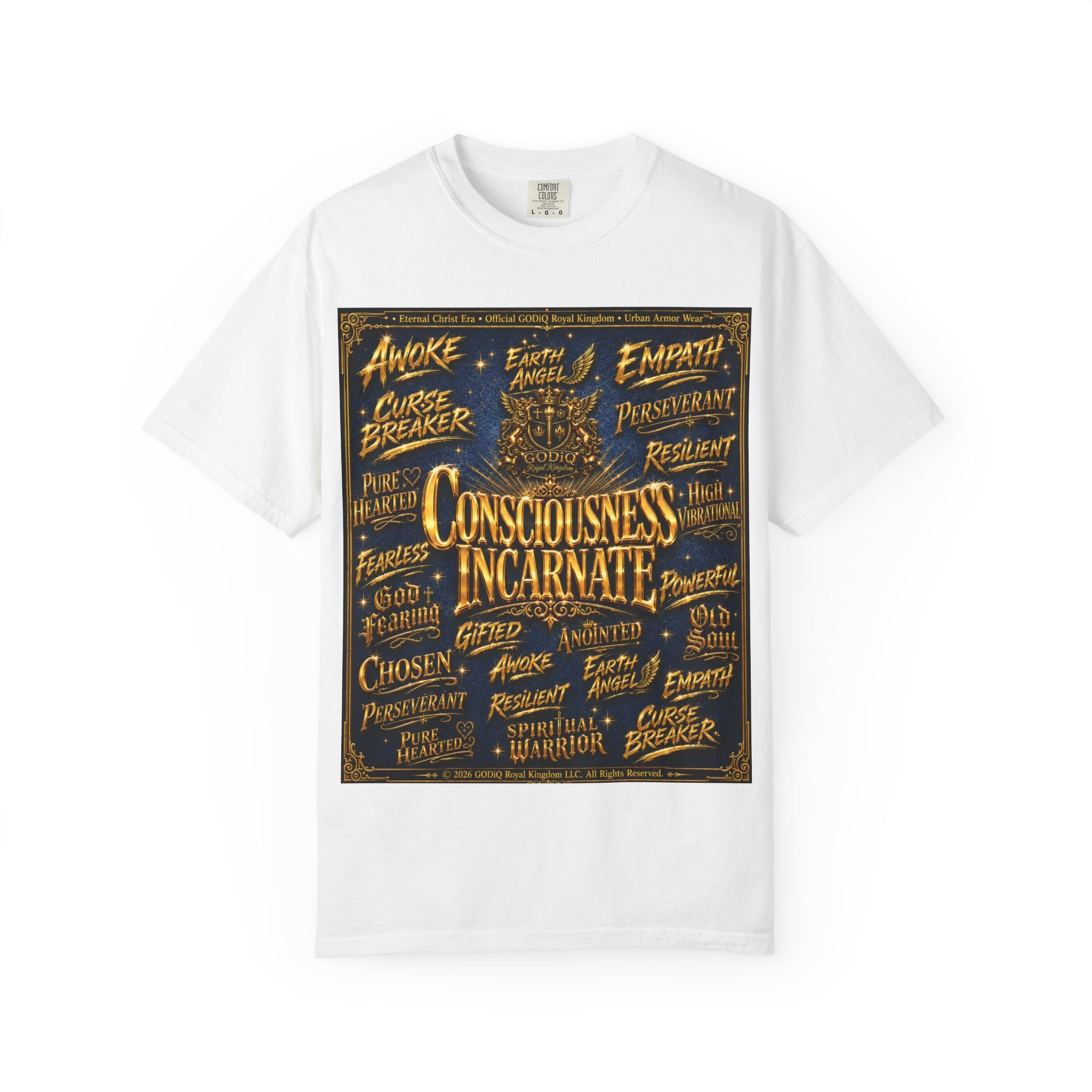 GODiQ Consciousness Incarnate™ Christian Graphic T-Shirt – Luxury Garment-Dyed Faith Apparel | "Awake For All Eternity!" Premium Heavyweight Tee | GODiQ Royal Kingdom™ Urban Armor Wear