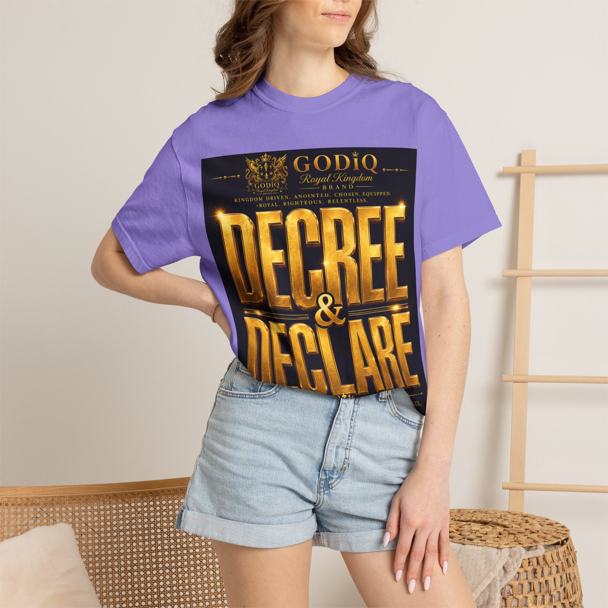 GODiQ Royal Kingdom™ Decree & Declare Christian T-Shirt – Premium Inspirational Faith Tee | "I Am Delivered, Healed, Renewed" Scripture Apparel | Comfort Colors 1717