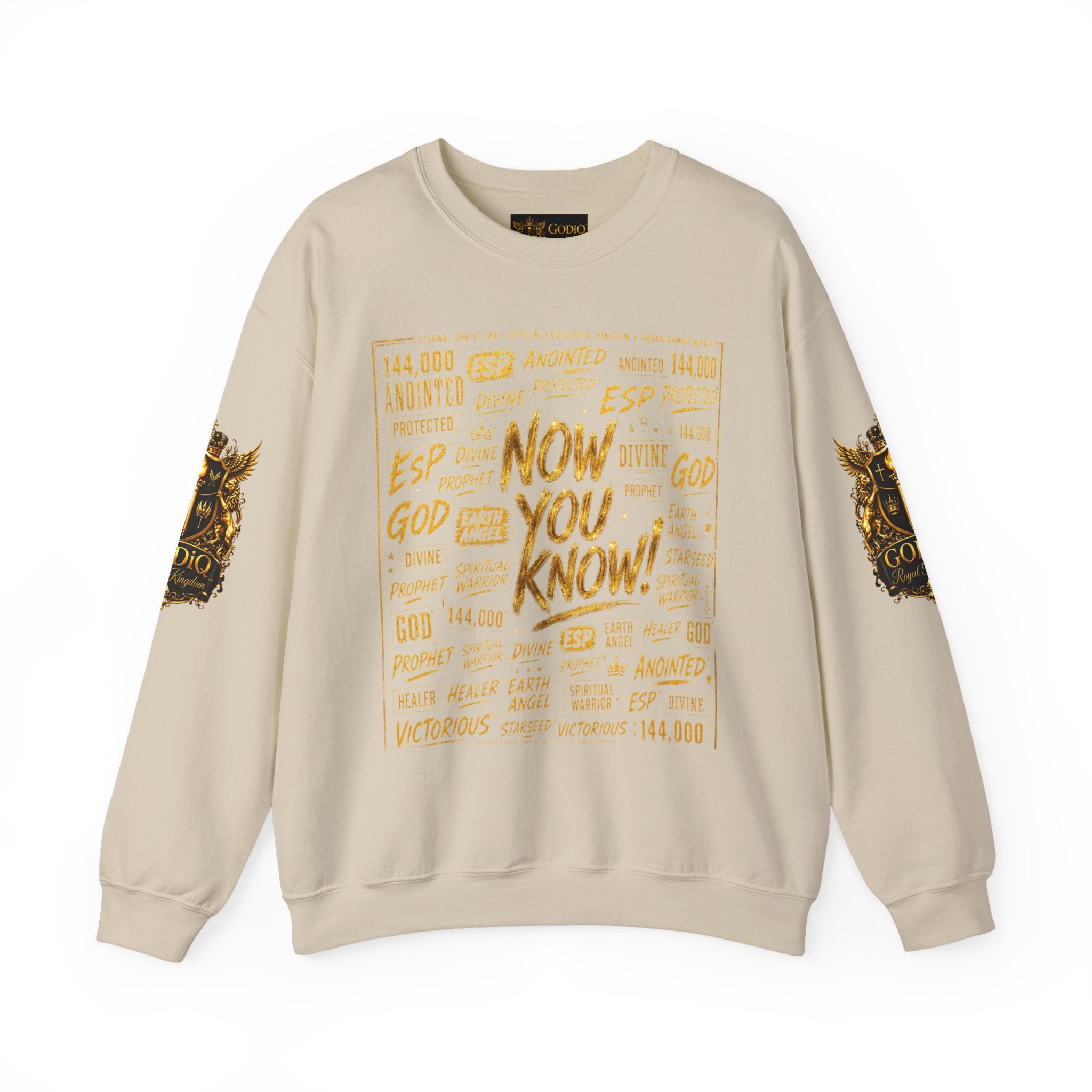 GODiQ Royal Kingdom™ Urban Armor Wear – "Now You Know" 18K Gold Graphic Unisex Crewneck Sweatshirt
