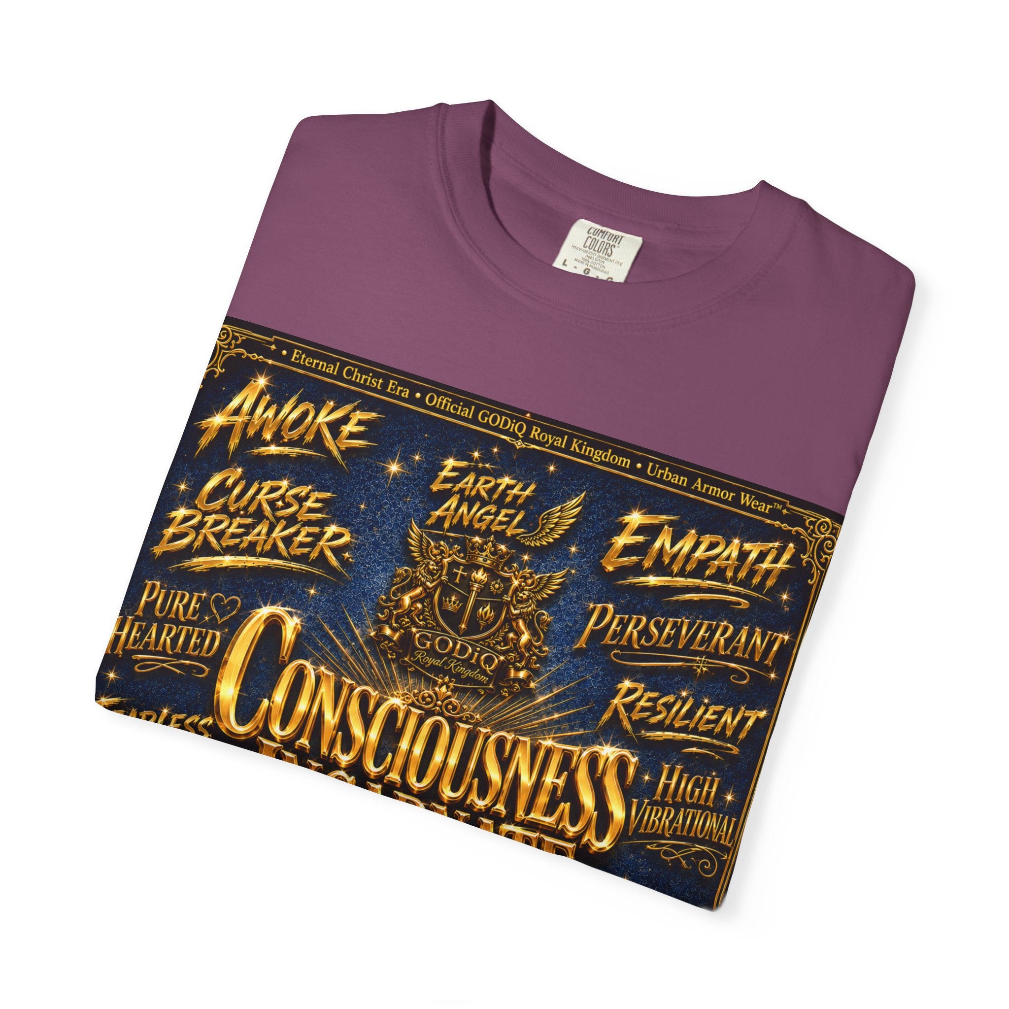 GODiQ Consciousness Incarnate™ Christian Graphic T-Shirt – Luxury Garment-Dyed Faith Apparel | "Awake For All Eternity!" Premium Heavyweight Tee | GODiQ Royal Kingdom™ Urban Armor Wear