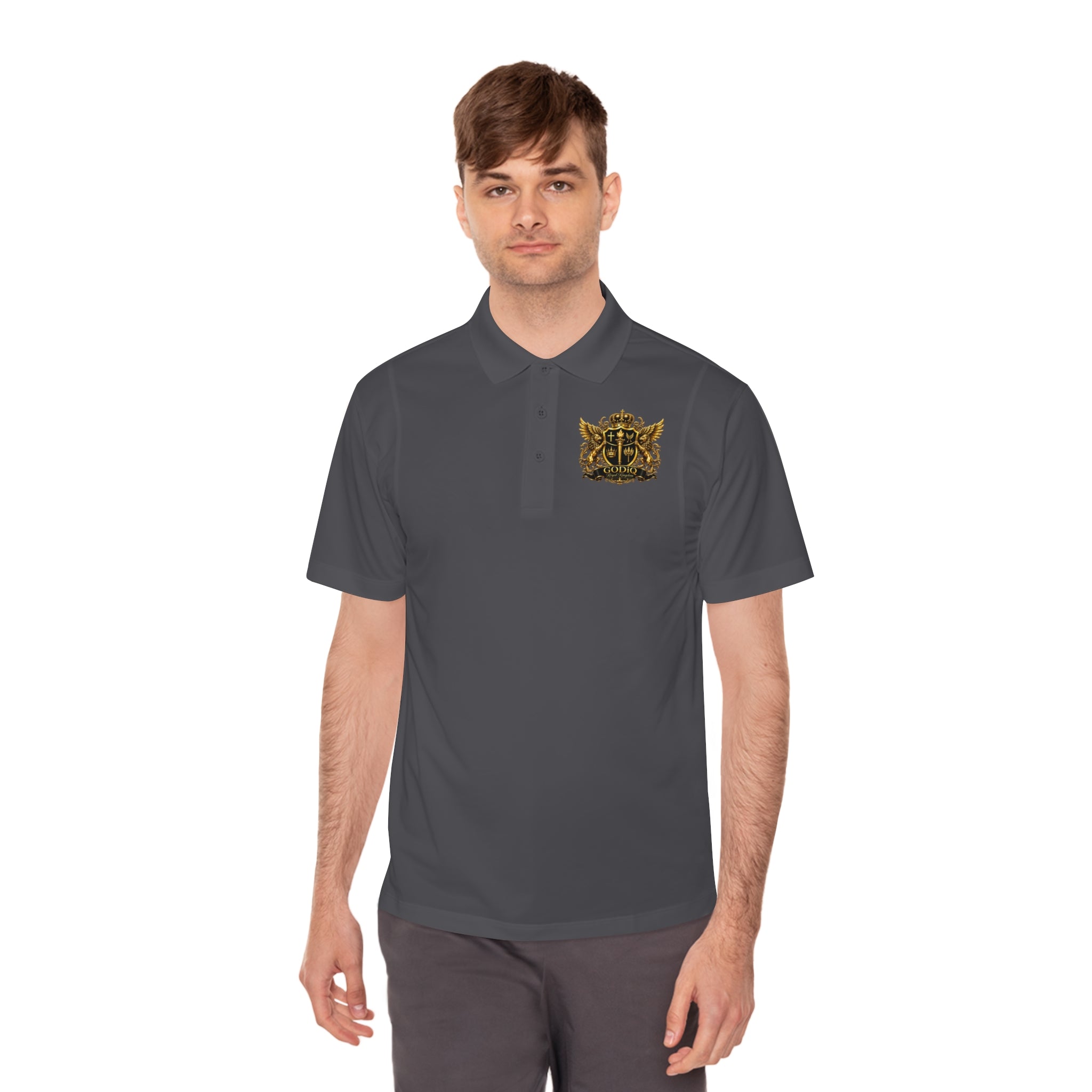 GODiQ Royal Kingdom™ Psalm 91 Men's Performance Polo – Premium Christian Golf Shirt | Luxury Gold Scripture Polo | Moisture-Wicking Faith Apparel
