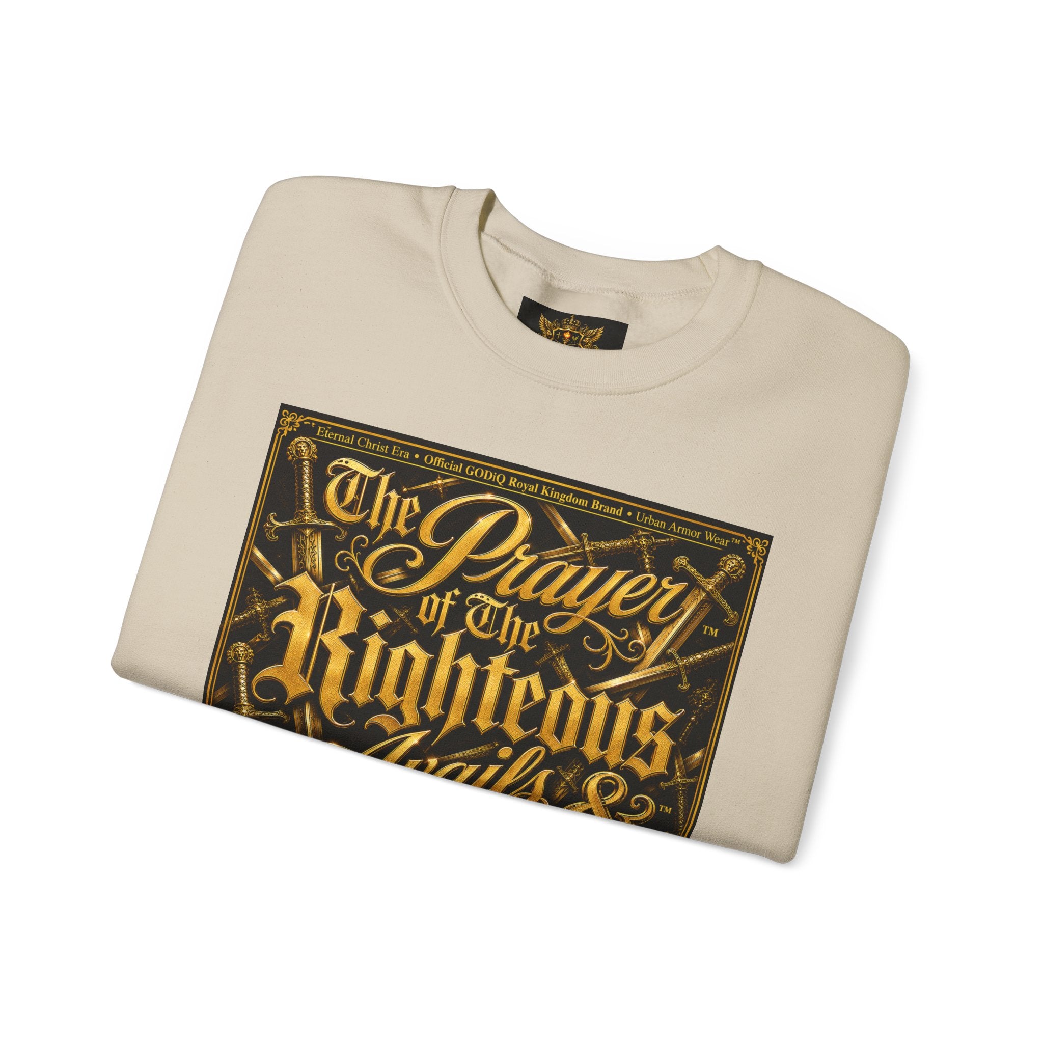 Prayer of the Righteous™ Crewneck Sweatshirt — James 5 Faith Graphic | Luxury Christian Streetwear | GODiQ Royal Kingdom™ Urban Armor Wear™
