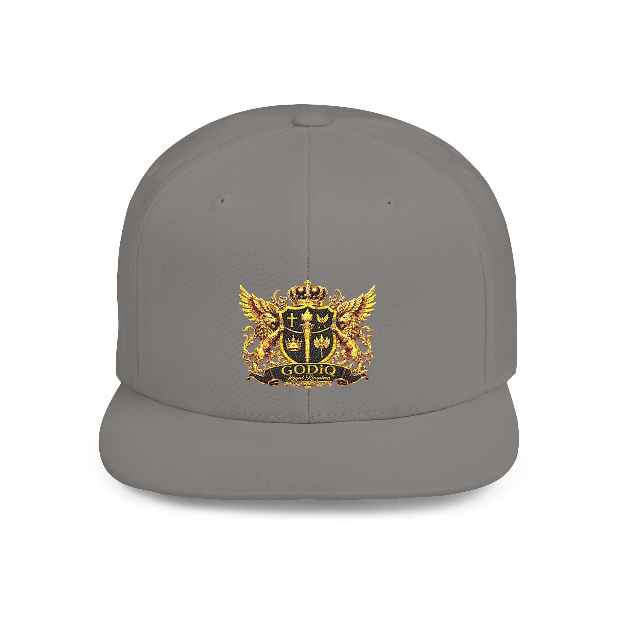 GODiQ Royal Kingdom™ Gold Crest Flat Bill Snapback Hat – Premium Embroidered Christian Heraldic Cap | Luxury Faith-Inspired Streetwear | Urban Armor™ Collection