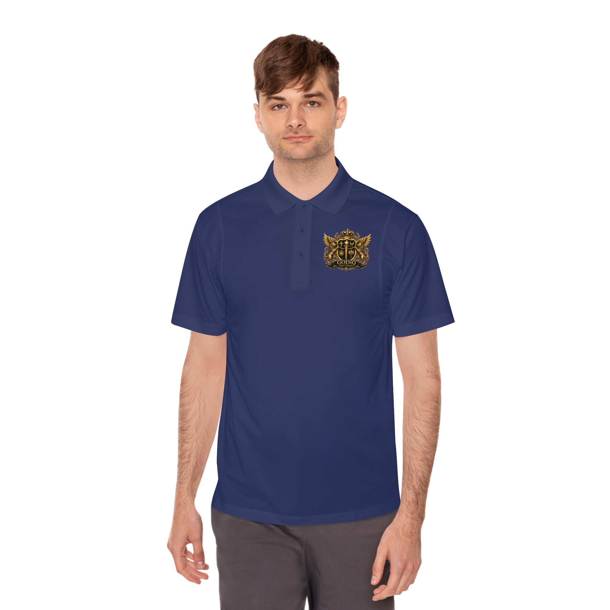 GODiQ Royal Kingdom™ Psalm 91 Men's Performance Polo – Premium Christian Golf Shirt | Luxury Gold Scripture Polo | Moisture-Wicking Faith Apparel