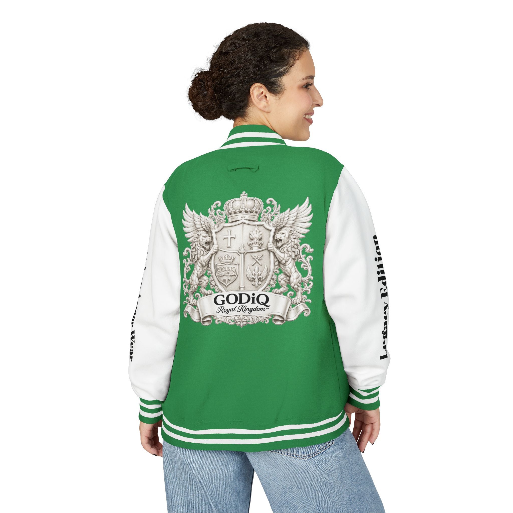 GODiQ Royal Kingdom™ Crest Letterman Jacket – Luxury Christian Varsity Jacket | Premium Heritage Streetwear | Urban Armor Wear™ Collegiate Bomber Coat