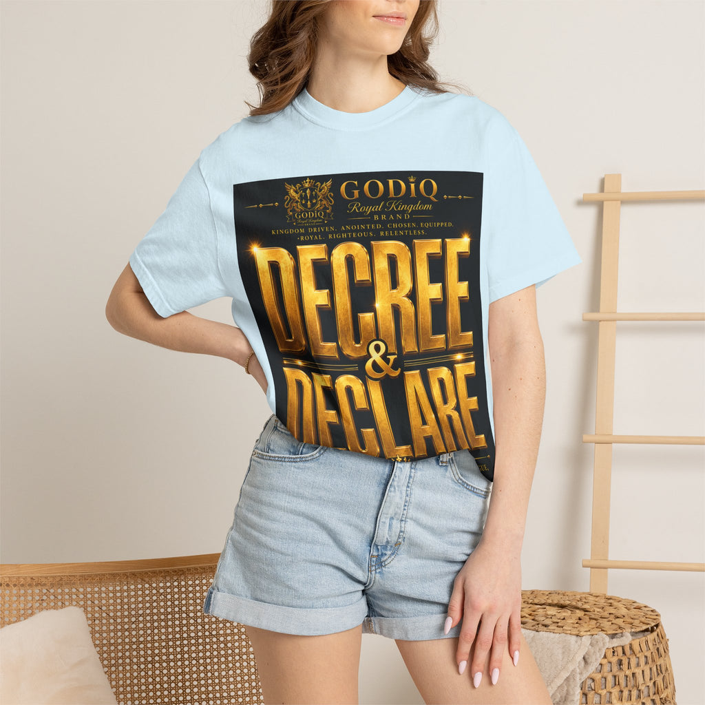 GODiQ Royal Kingdom™ Decree & Declare Christian T-Shirt – Premium Inspirational Faith Tee | "I Am Delivered, Healed, Renewed" Scripture Apparel | Comfort Colors 1717