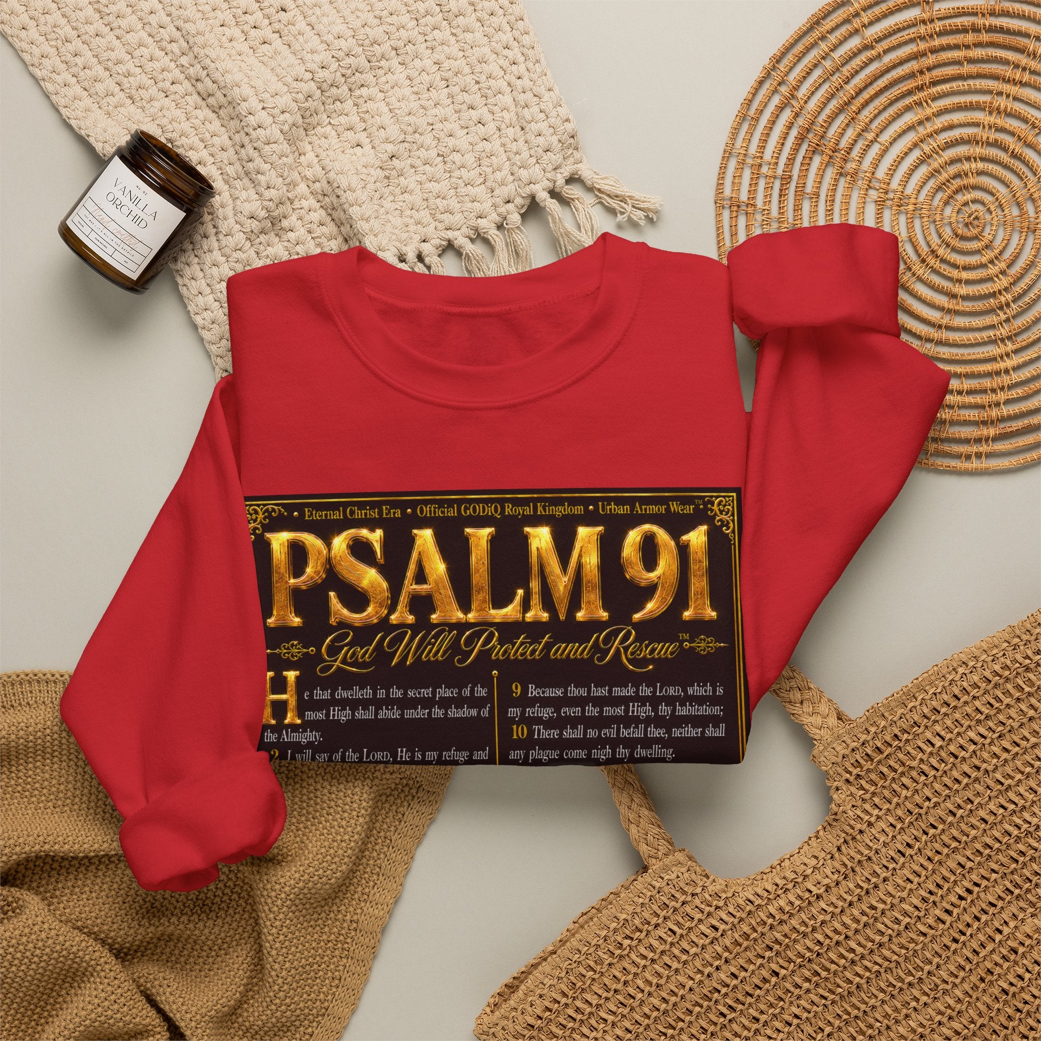 Psalm 91™ Crewneck Sweatshirt – "God's Promise of Divine Protection" Luxury Christian Pullover | Premium Faith Apparel | GODiQ Royal Kingdom™ Urban Armor Wear