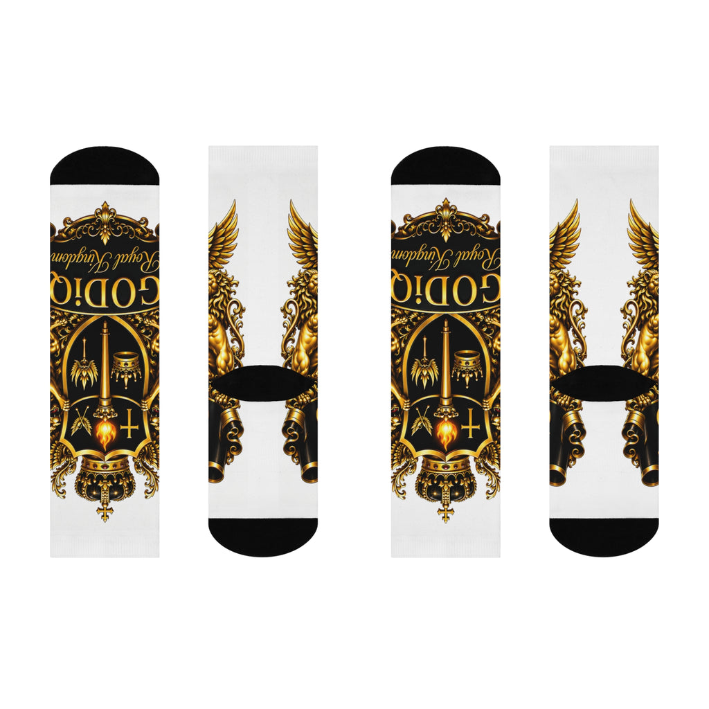 GODiQ™ Royal Crest Cushioned Crew Socks – Luxury Christian Gold Shield Socks | Urban Armor Wear™ Premium Faith Apparel
