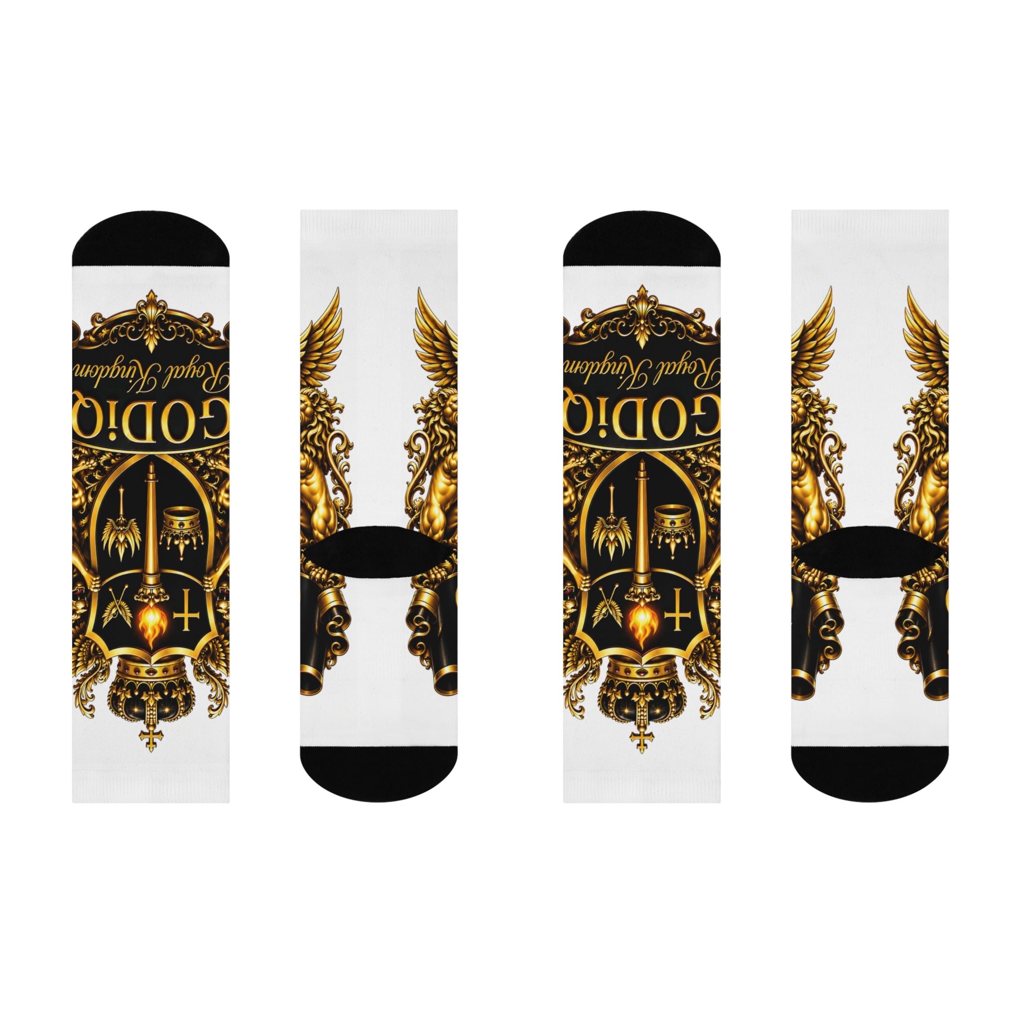GODiQ™ Royal Crest Cushioned Crew Socks – Luxury Christian Gold Shield Socks | Urban Armor Wear™ Premium Faith Apparel