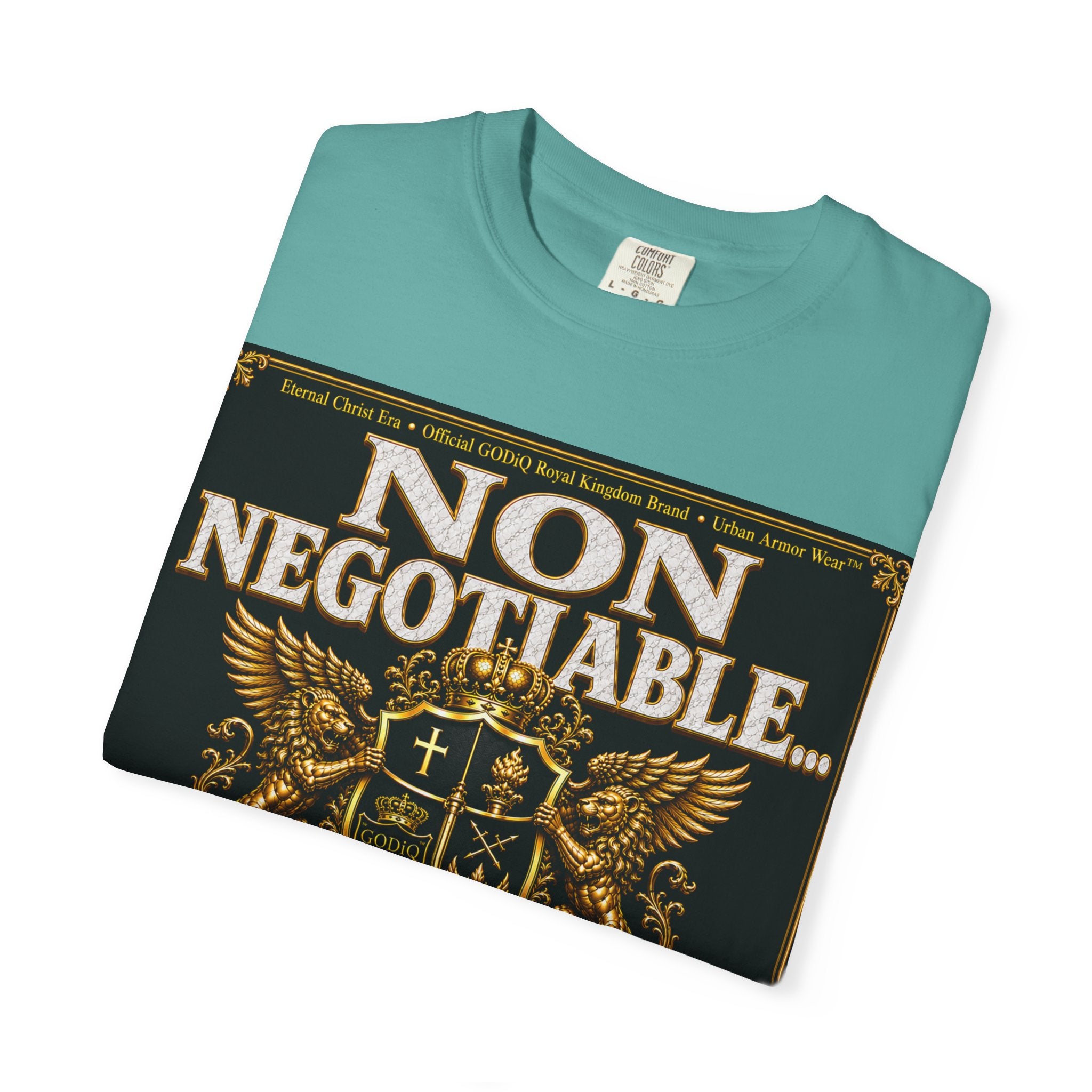 GODiQ™ Royal Kingdom Urban Armor Wear™ "NON NEGOTIABLE™: SOUL SOLD OUT FOR GOD™" Luxury Christian Graphic T-Shirt | Premium Faith Apparel | 24K Gold Heraldic Kingdom Statement Tee