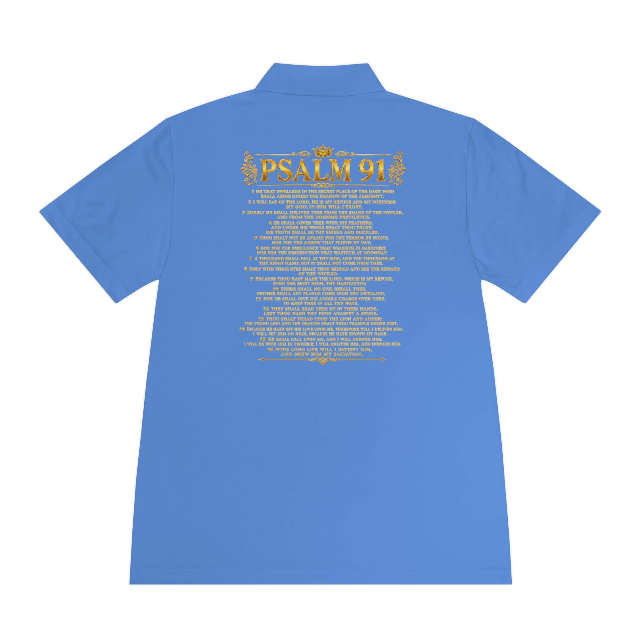 GODiQ Royal Kingdom™ Psalm 91 Men's Performance Polo – Premium Christian Golf Shirt | Luxury Gold Scripture Polo | Moisture-Wicking Faith Apparel