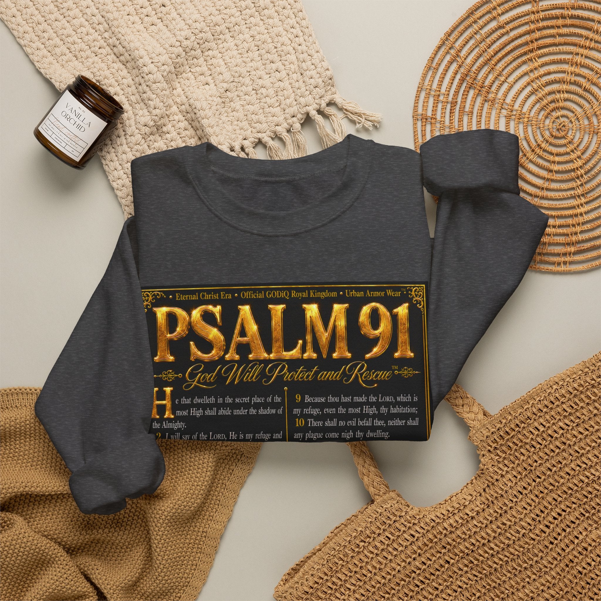 Psalm 91™ Crewneck Sweatshirt – "God's Promise of Divine Protection" Luxury Christian Pullover | Premium Faith Apparel | GODiQ Royal Kingdom™ Urban Armor Wear