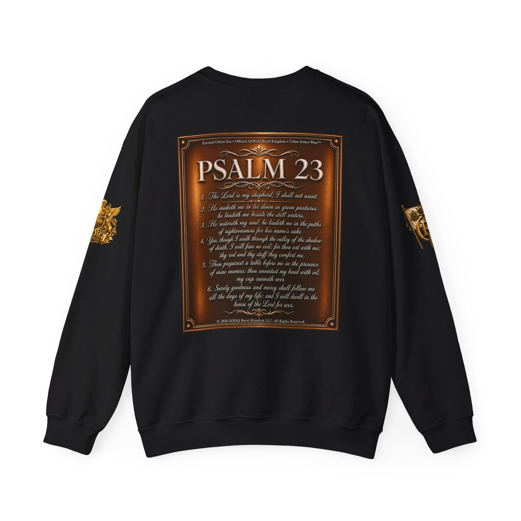 GZUS™ Psalm 23 Crewneck Sweatshirt – Luxury Christian Faith Sweatshirt | Jesus Graphic Pullover | Psalm 23 Scripture Sweatshirt | GODiQ Royal Kingdom™ Urban Armor Wear