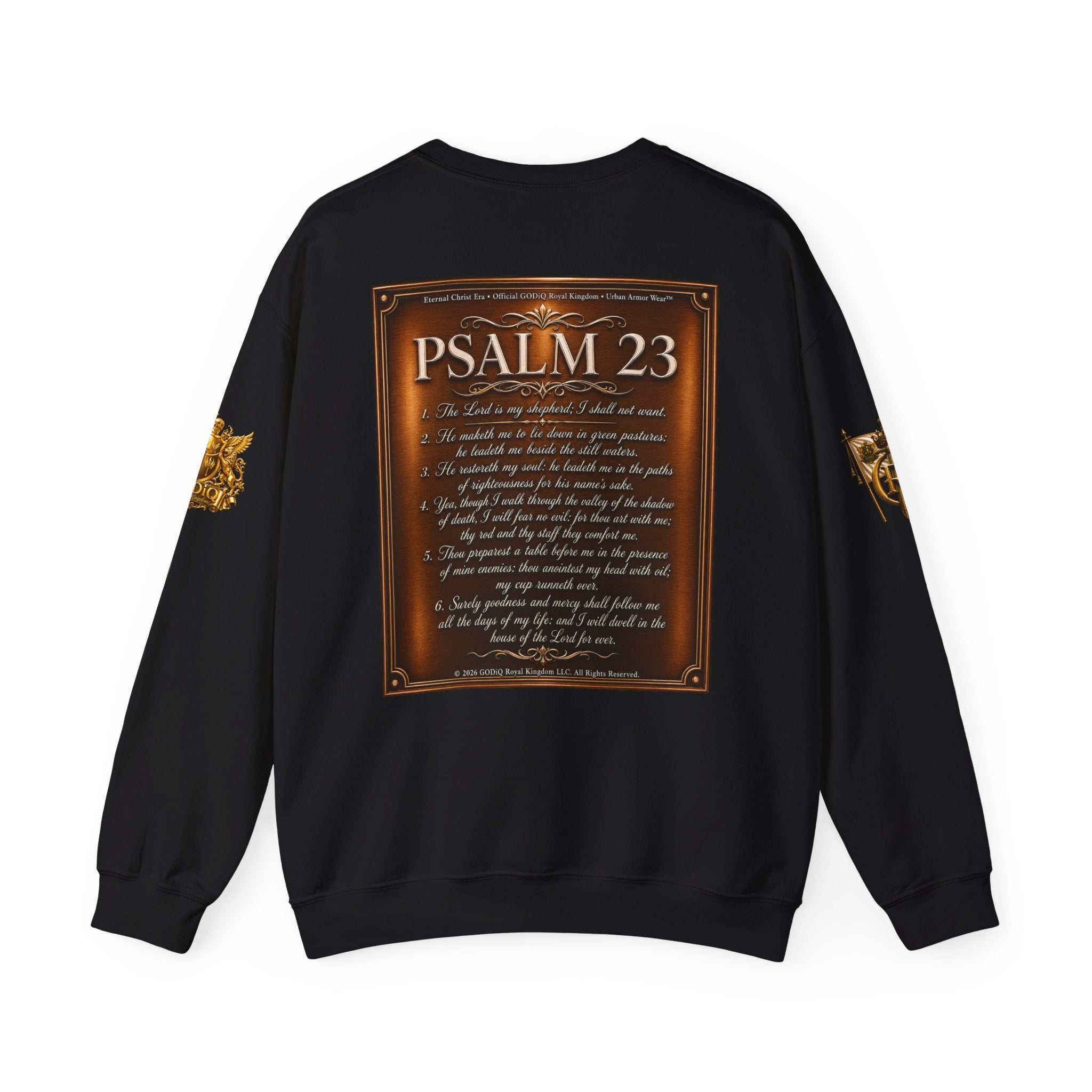 GZUS™ Psalm 23 Crewneck Sweatshirt – Luxury Christian Faith Sweatshirt | Jesus Graphic Pullover | Psalm 23 Scripture Sweatshirt | GODiQ Royal Kingdom™ Urban Armor Wear