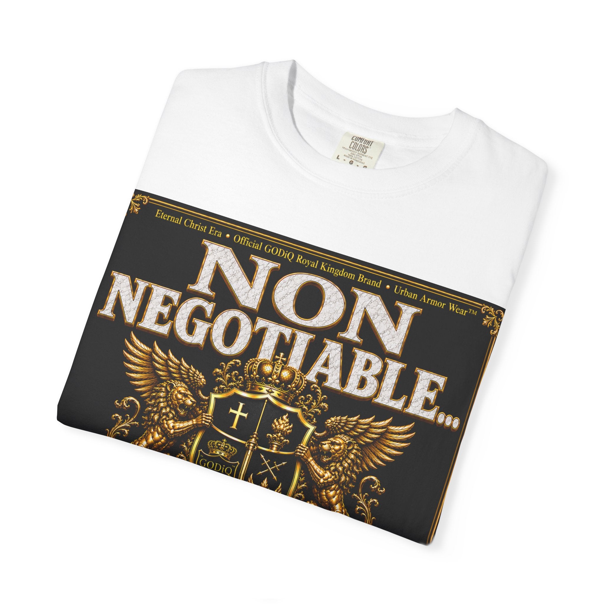 GODiQ™ Royal Kingdom Urban Armor Wear™ "NON NEGOTIABLE™: SOUL SOLD OUT FOR GOD™" Luxury Christian Graphic T-Shirt | Premium Faith Apparel | 24K Gold Heraldic Kingdom Statement Tee