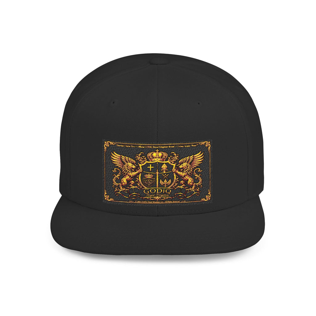 GODiQ™ Royal Kingdom Gold Crest Snapback Hat – Luxury Christian Heraldic Flat Bill Cap | Urban Armor Wear™ Premium Faith Streetwear | Kingdom Legacy Hat