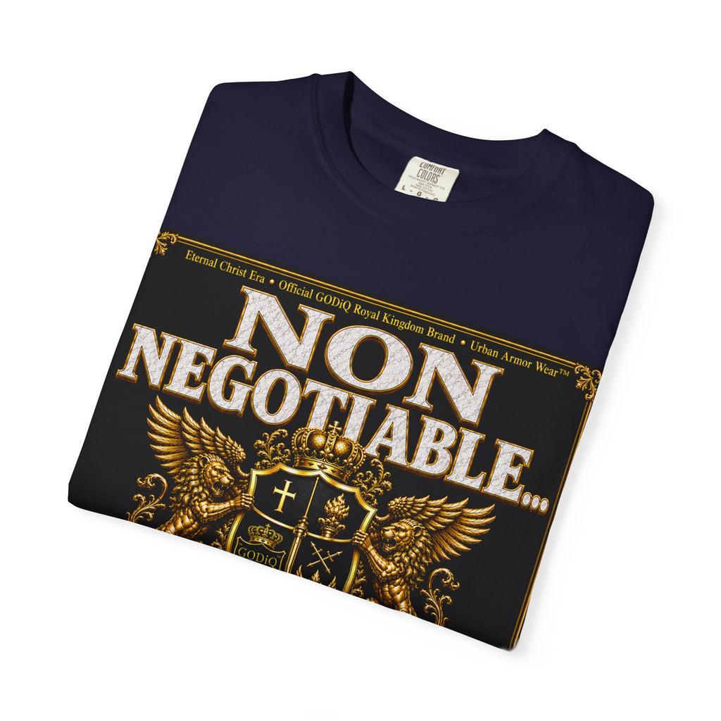 GODiQ™ Royal Kingdom Urban Armor Wear™ "NON NEGOTIABLE™: SOUL SOLD OUT FOR GOD™" Luxury Christian Graphic T-Shirt | Premium Faith Apparel | 24K Gold Heraldic Kingdom Statement Tee