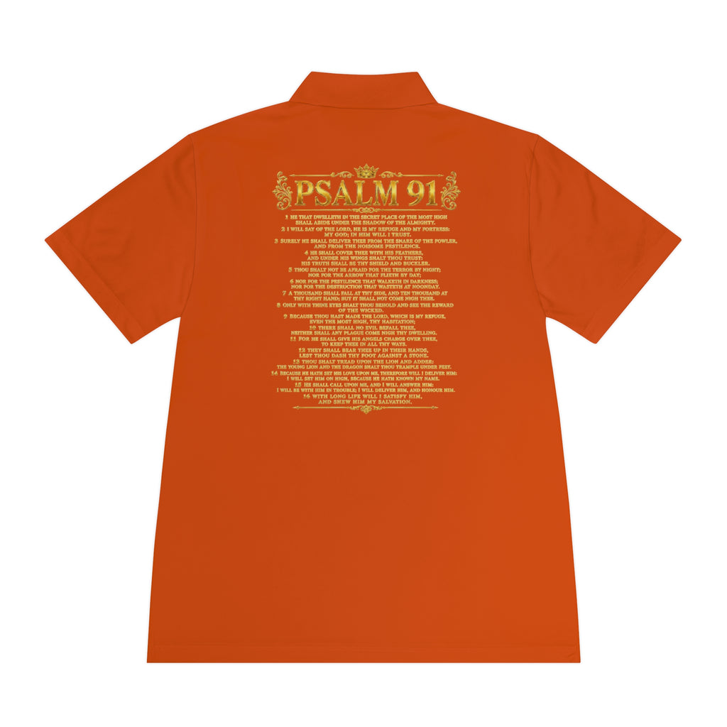 GODiQ Royal Kingdom™ Psalm 91 Men's Performance Polo – Premium Christian Golf Shirt | Luxury Gold Scripture Polo | Moisture-Wicking Faith Apparel