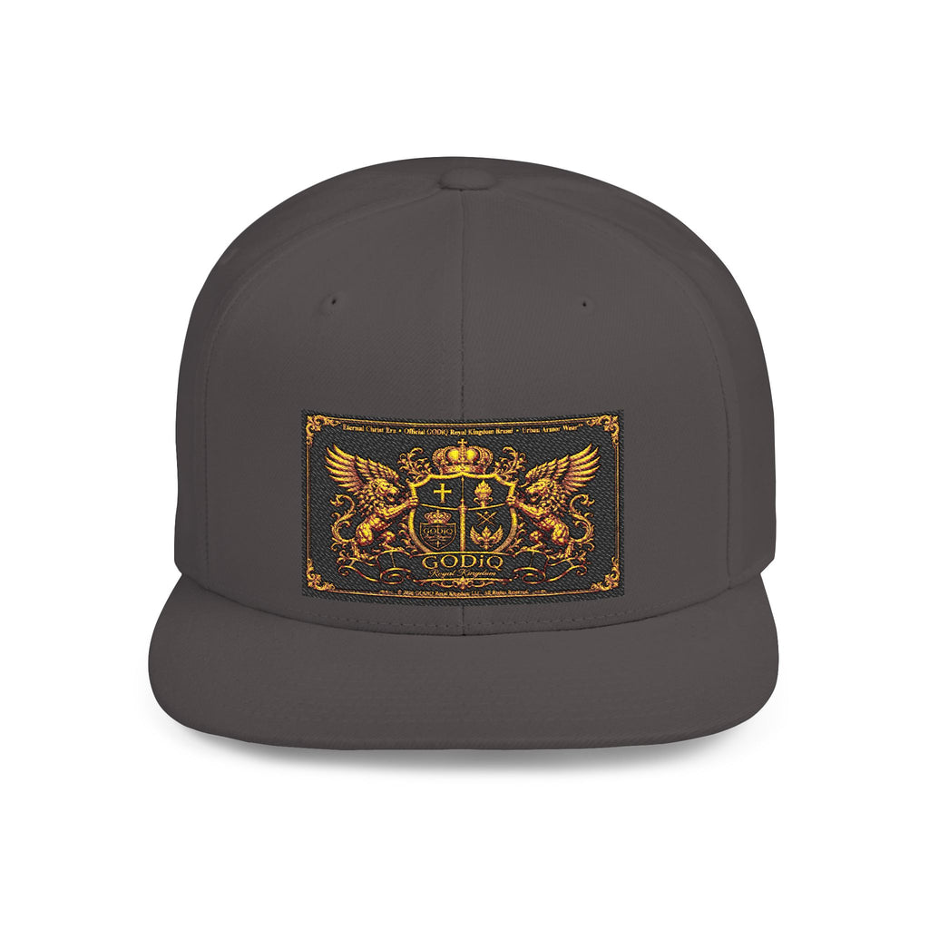 GODiQ™ Royal Kingdom Gold Crest Snapback Hat – Luxury Christian Heraldic Flat Bill Cap | Urban Armor Wear™ Premium Faith Streetwear | Kingdom Legacy Hat