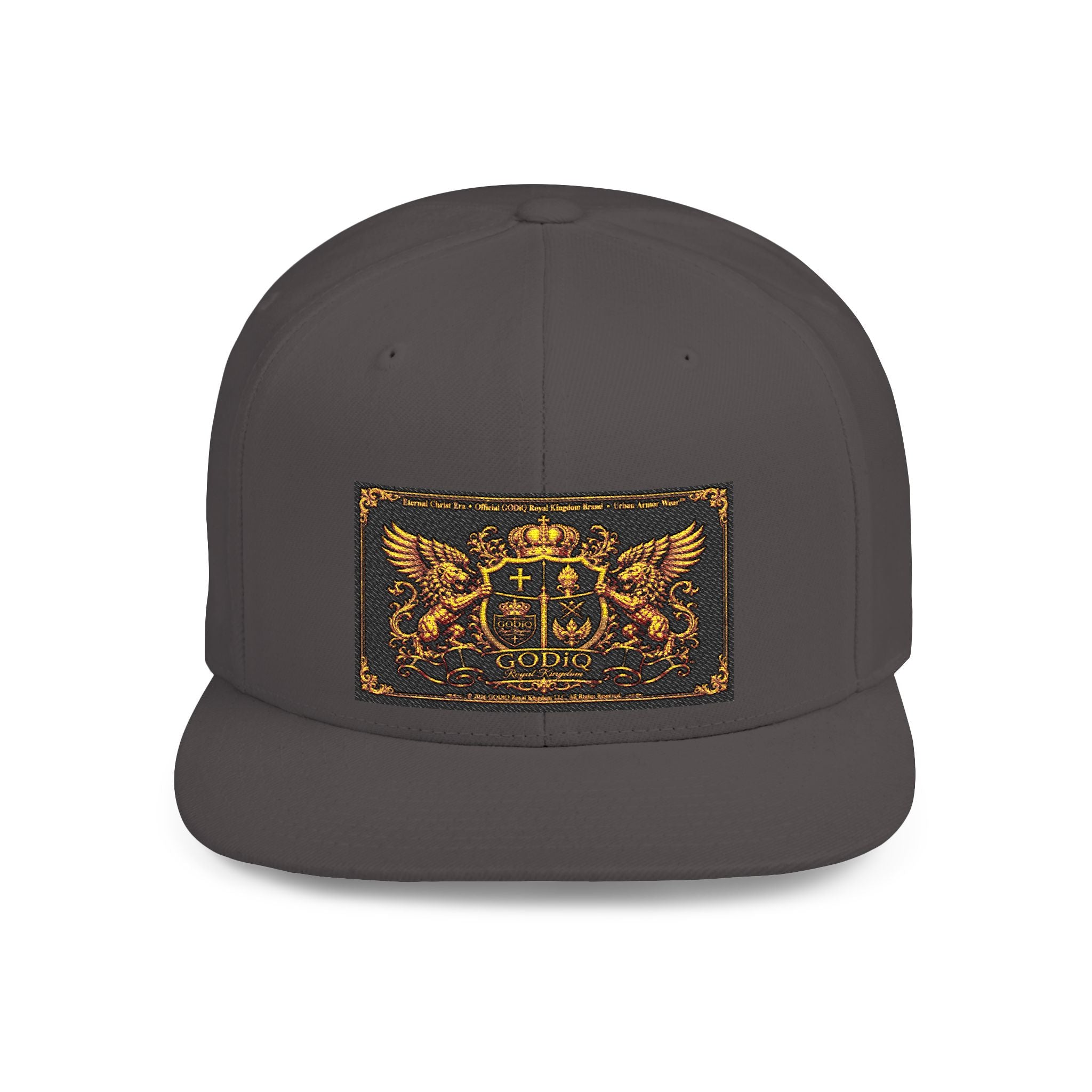 GODiQ™ Royal Kingdom Gold Crest Snapback Hat – Luxury Christian Heraldic Flat Bill Cap | Urban Armor Wear™ Premium Faith Streetwear | Kingdom Legacy Hat