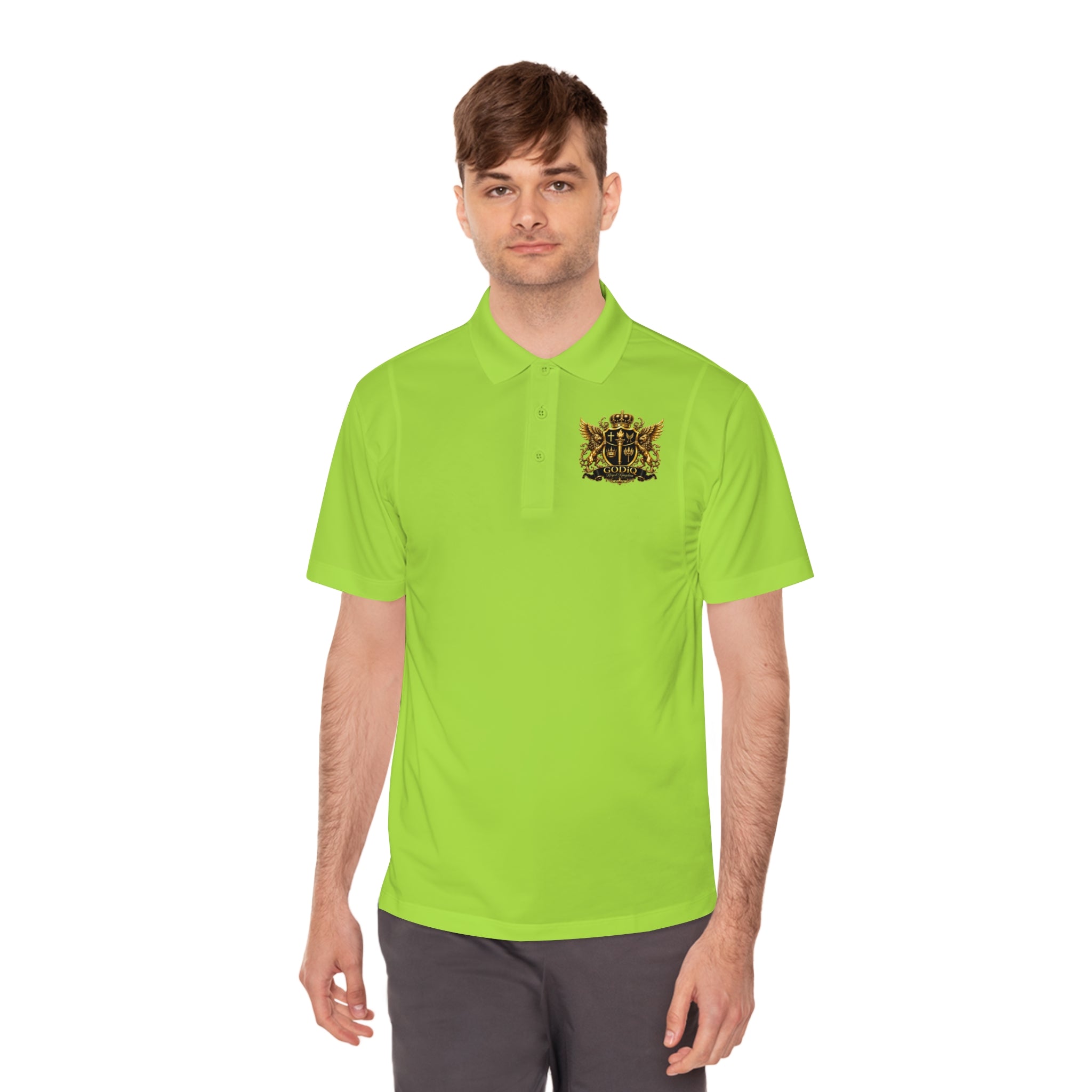 GODiQ Royal Kingdom™ Psalm 91 Men's Performance Polo – Premium Christian Golf Shirt | Luxury Gold Scripture Polo | Moisture-Wicking Faith Apparel