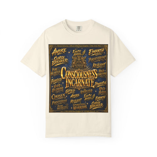 GODiQ Consciousness Incarnate™ Christian Graphic T-Shirt – Luxury Garment-Dyed Faith Apparel | "Awake For All Eternity!" Premium Heavyweight Tee | GODiQ Royal Kingdom™ Urban Armor Wear