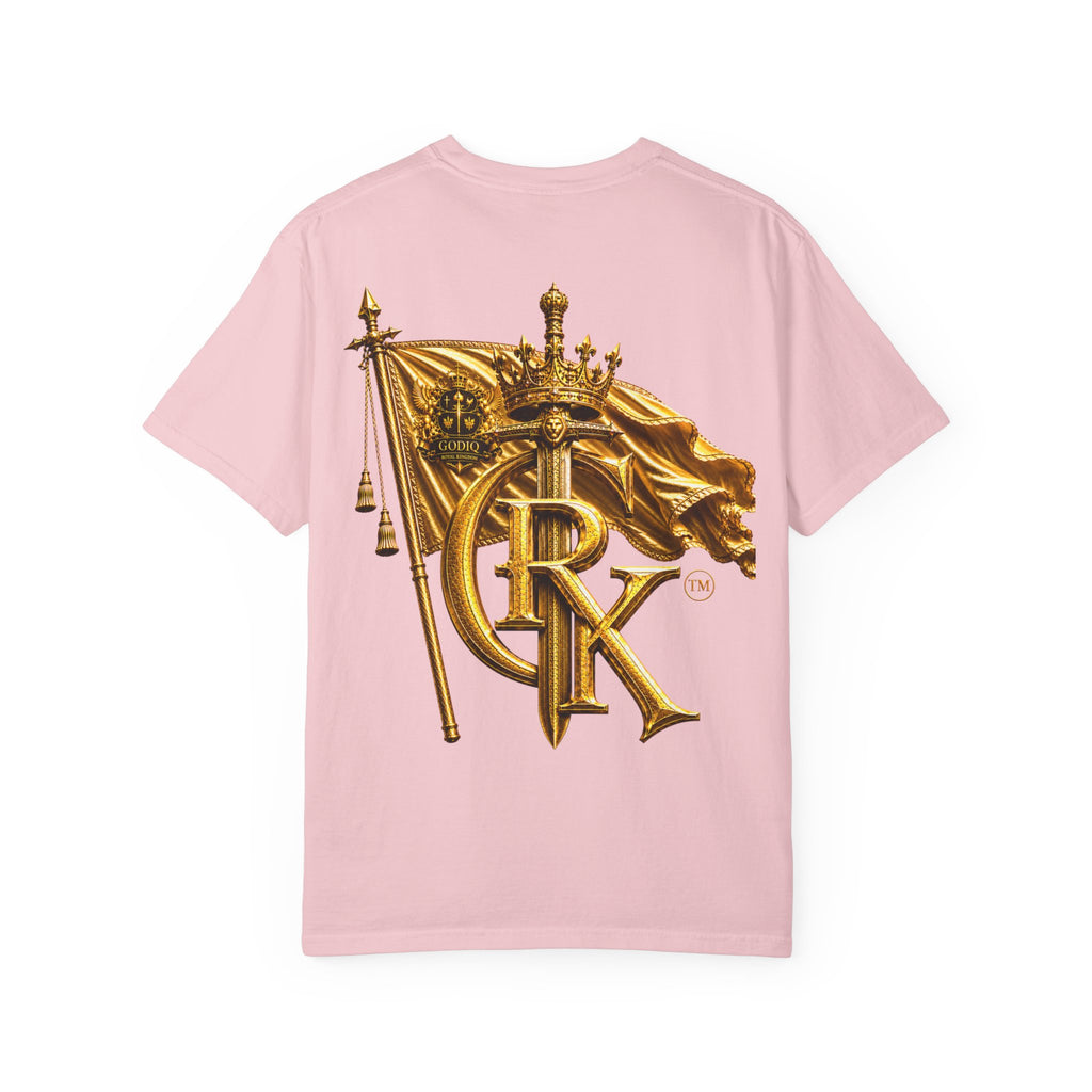 GODiQ Royal Kingdom™ Royal Crest T-Shirt – Luxury Christian Coat of Arms Graphic Tee | Premium Garment-Dyed Faith Apparel | Regal Kingdom Streetwear