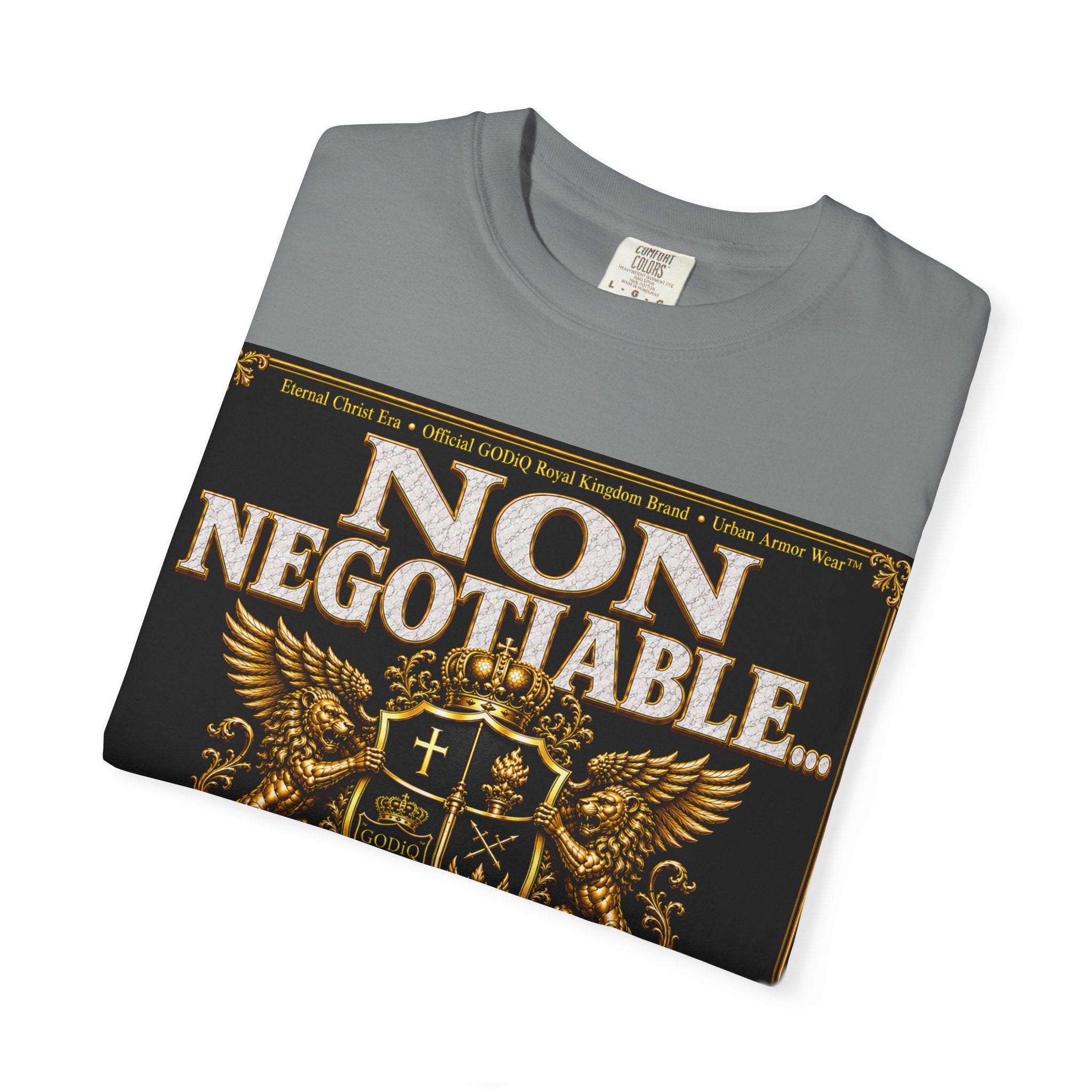 GODiQ™ Royal Kingdom Urban Armor Wear™ "NON NEGOTIABLE™: SOUL SOLD OUT FOR GOD™" Luxury Christian Graphic T-Shirt | Premium Faith Apparel | 24K Gold Heraldic Kingdom Statement Tee