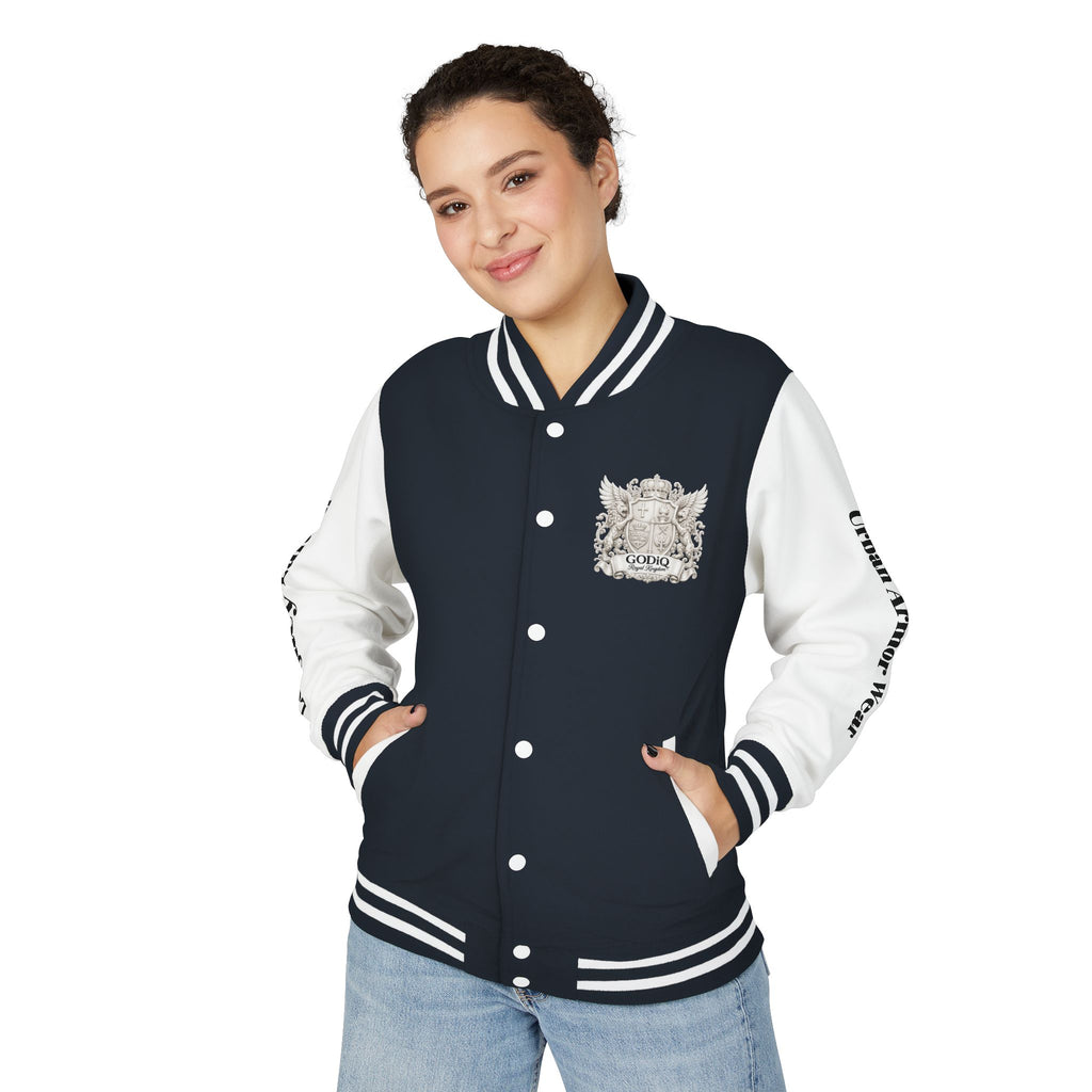 GODiQ Royal Kingdom™ Crest Letterman Jacket – Luxury Christian Varsity Jacket | Premium Heritage Streetwear | Urban Armor Wear™ Collegiate Bomber Coat