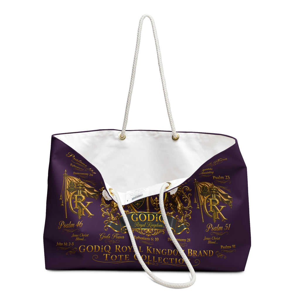 GODiQ Royal Kingdom™ Regal Crest Ministry Weekender Bag Luxury Christian Bible & Church Travel Tote | Premium Royal Purple & 24K Gold Kingdom Carryall | Pastor, Minister & Executive Overnight Bag