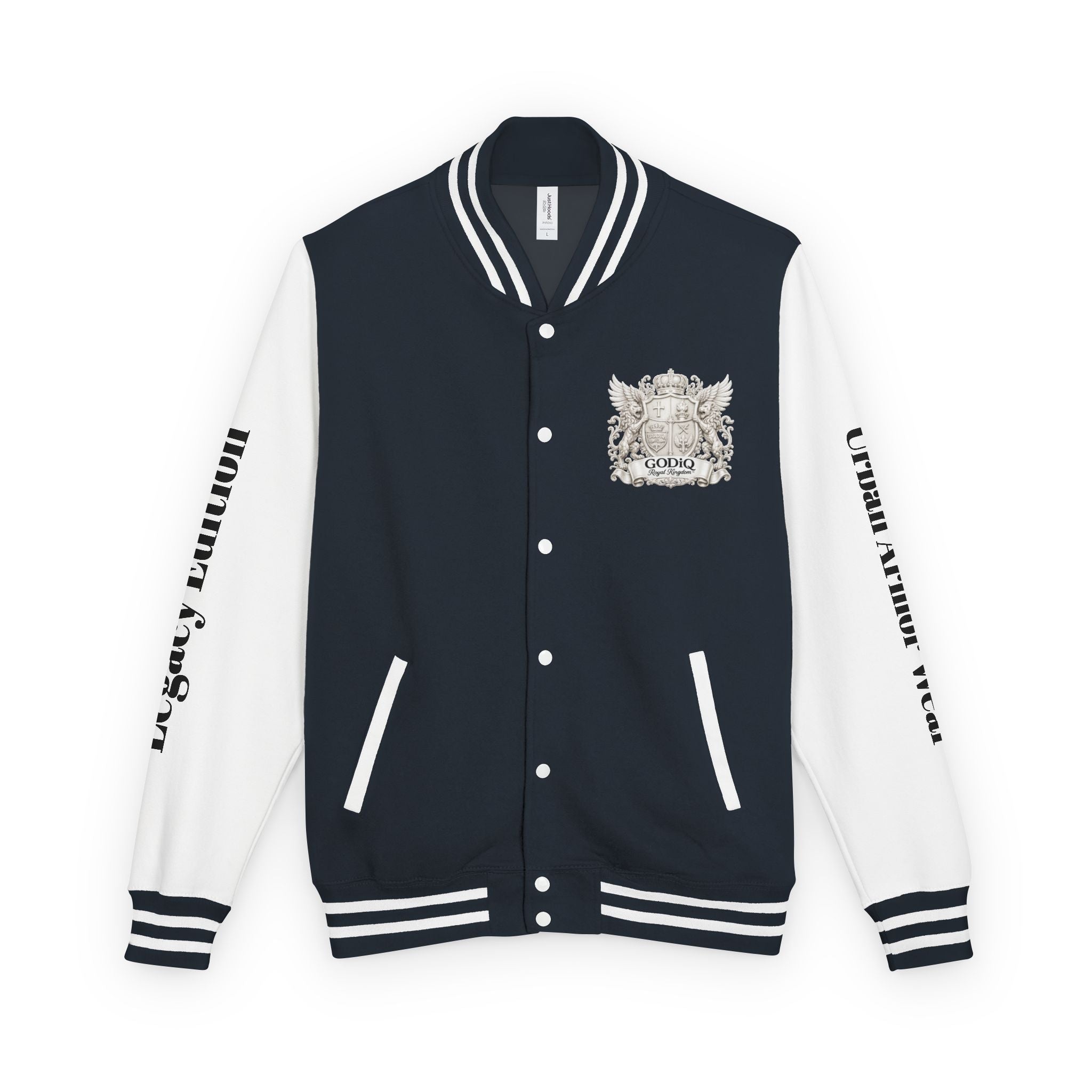GODiQ Royal Kingdom™ Crest Letterman Jacket – Luxury Christian Varsity Jacket | Premium Heritage Streetwear | Urban Armor Wear™ Collegiate Bomber Coat