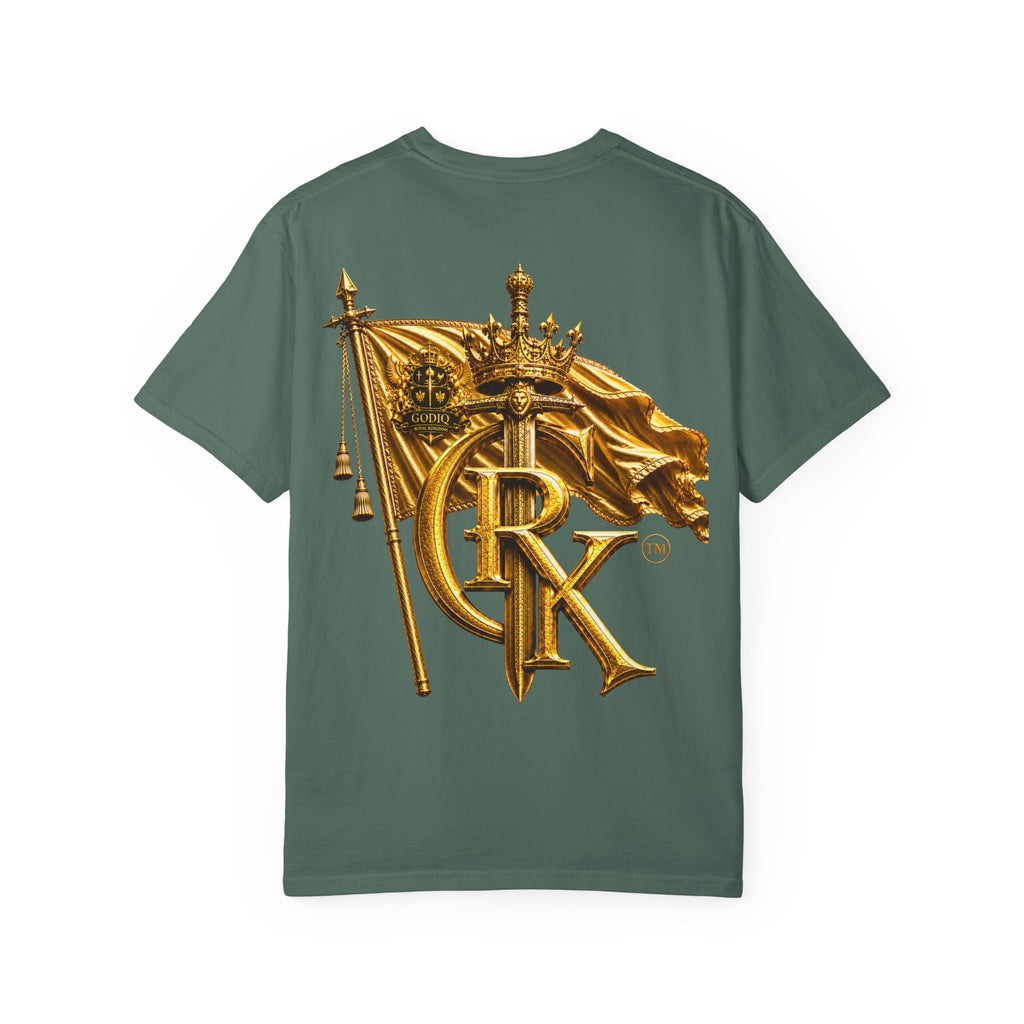 GODiQ Royal Kingdom™ Royal Crest T-Shirt – Luxury Christian Coat of Arms Graphic Tee | Premium Garment-Dyed Faith Apparel | Regal Kingdom Streetwear