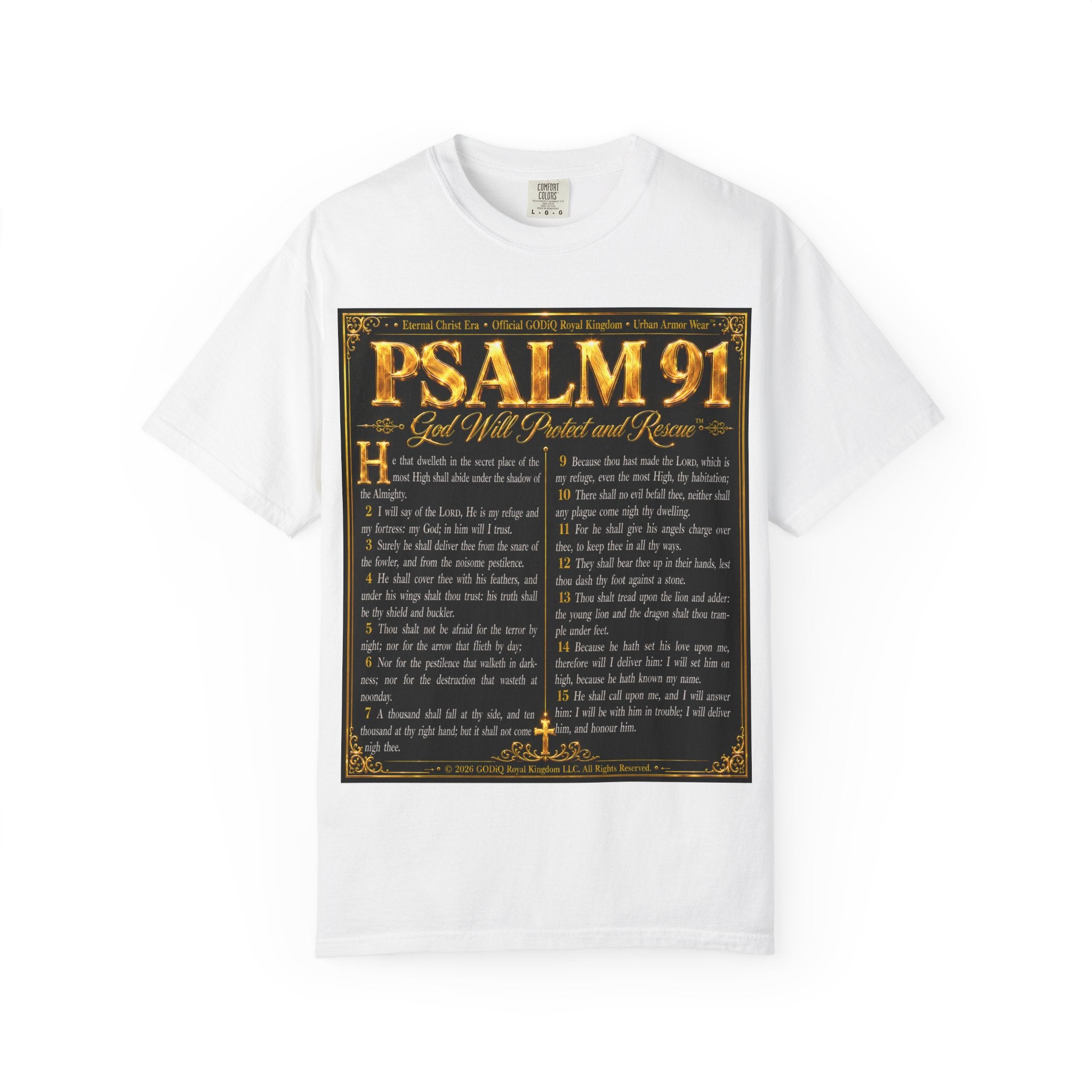 Psalm 91™ Christian Graphic T-Shirt – "God's Promise of Divine Protection" Luxury Garment-Dyed Scripture Tee | Premium Comfort Colors® 1717 | GODiQ Royal Kingdom™ Urban Armor Wear
