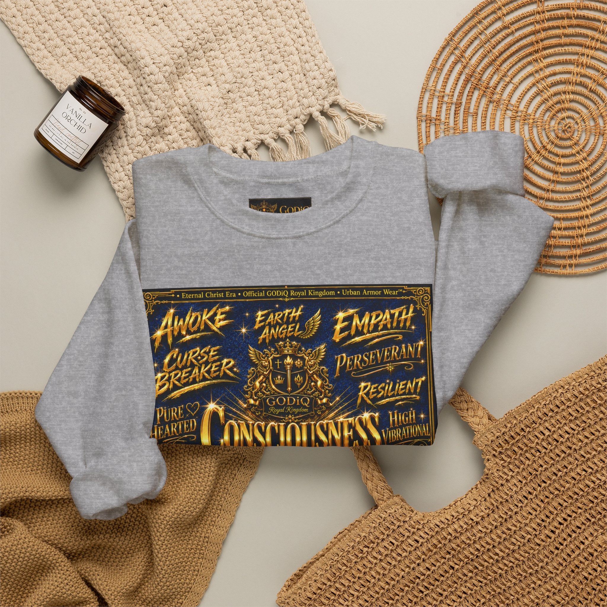 Consciousness Incarnate™ Crewneck Sweatshirt – Luxury Christian Graphic Sweatshirt | "Awake For All Eternity" Premium Kingdom Apparel | GODiQ Royal Kingdom™ Urban Armor Wear