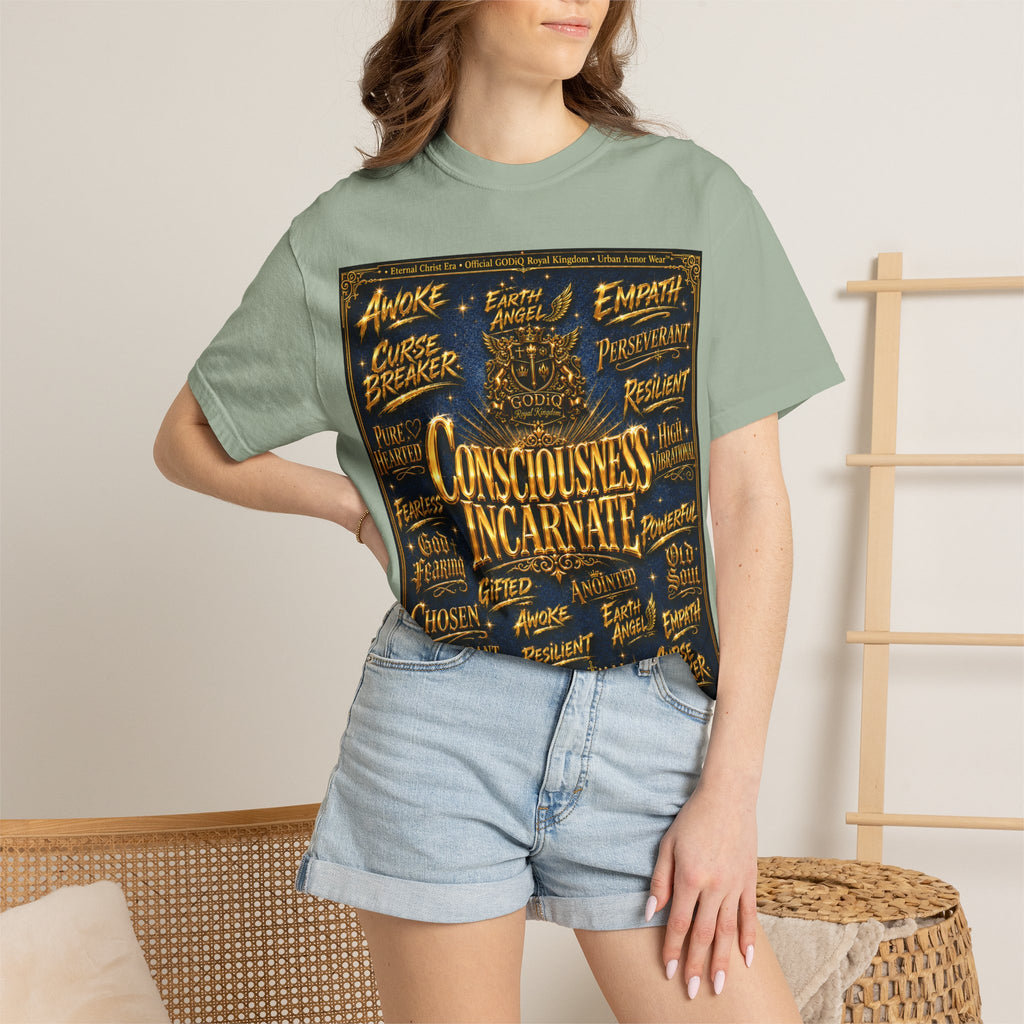 GODiQ Consciousness Incarnate™ Christian Graphic T-Shirt – Luxury Garment-Dyed Faith Apparel | "Awake For All Eternity!" Premium Heavyweight Tee | GODiQ Royal Kingdom™ Urban Armor Wear