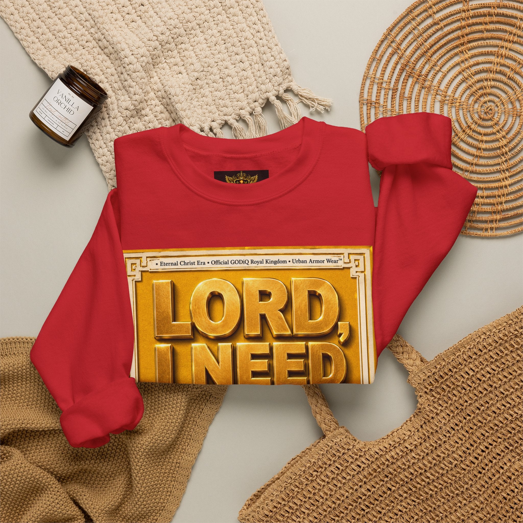 GODiQ Royal Kingdom™ "Lord I Need You Right Now" Crewneck Sweatshirt | Luxury Christian Graphic Sweatshirt | Premium Faith Streetwear | Gold Script Gospel Apparel