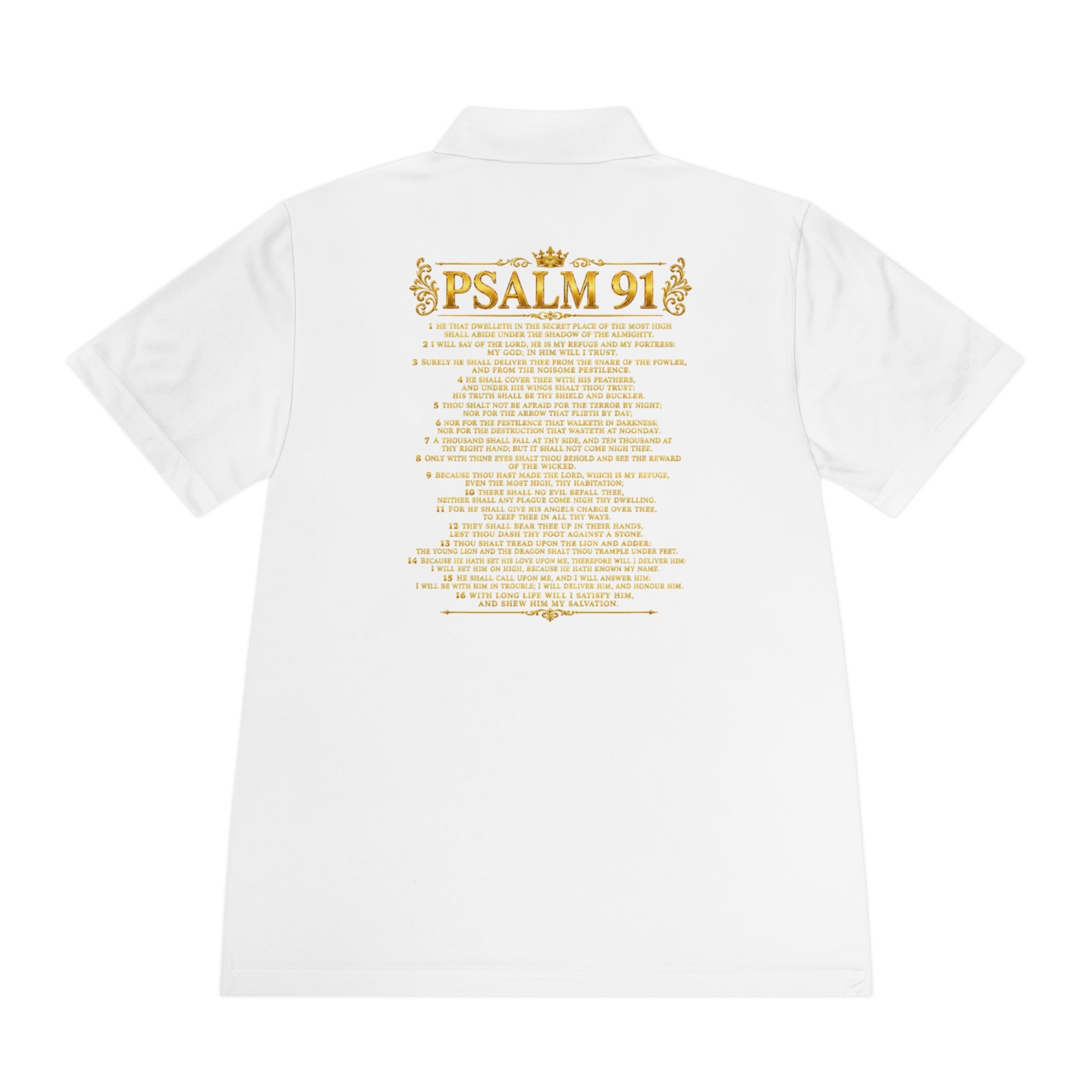 GODiQ Royal Kingdom™ Psalm 91 Men's Performance Polo – Premium Christian Golf Shirt | Luxury Gold Scripture Polo | Moisture-Wicking Faith Apparel