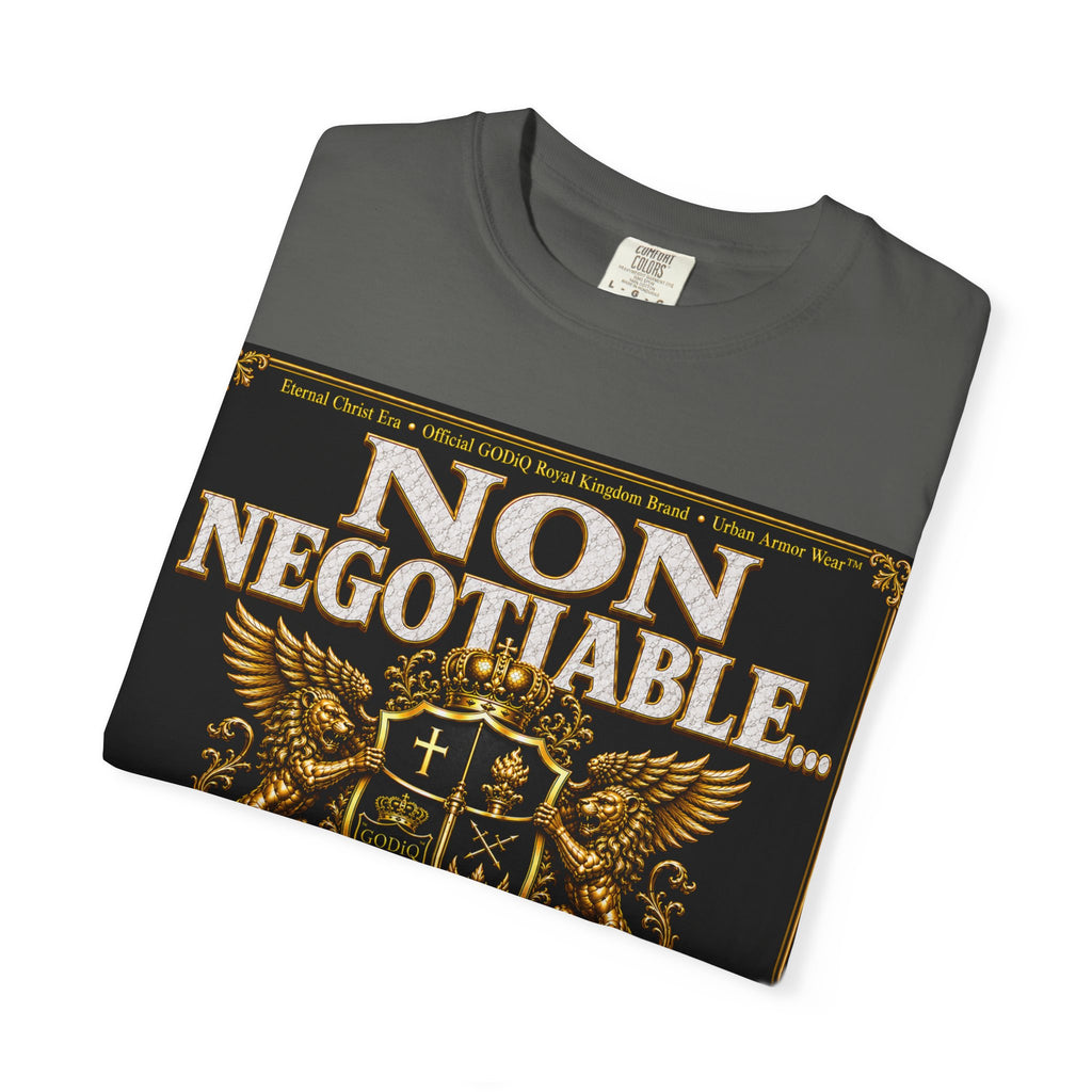 GODiQ™ Royal Kingdom Urban Armor Wear™ "NON NEGOTIABLE™: SOUL SOLD OUT FOR GOD™" Luxury Christian Graphic T-Shirt | Premium Faith Apparel | 24K Gold Heraldic Kingdom Statement Tee