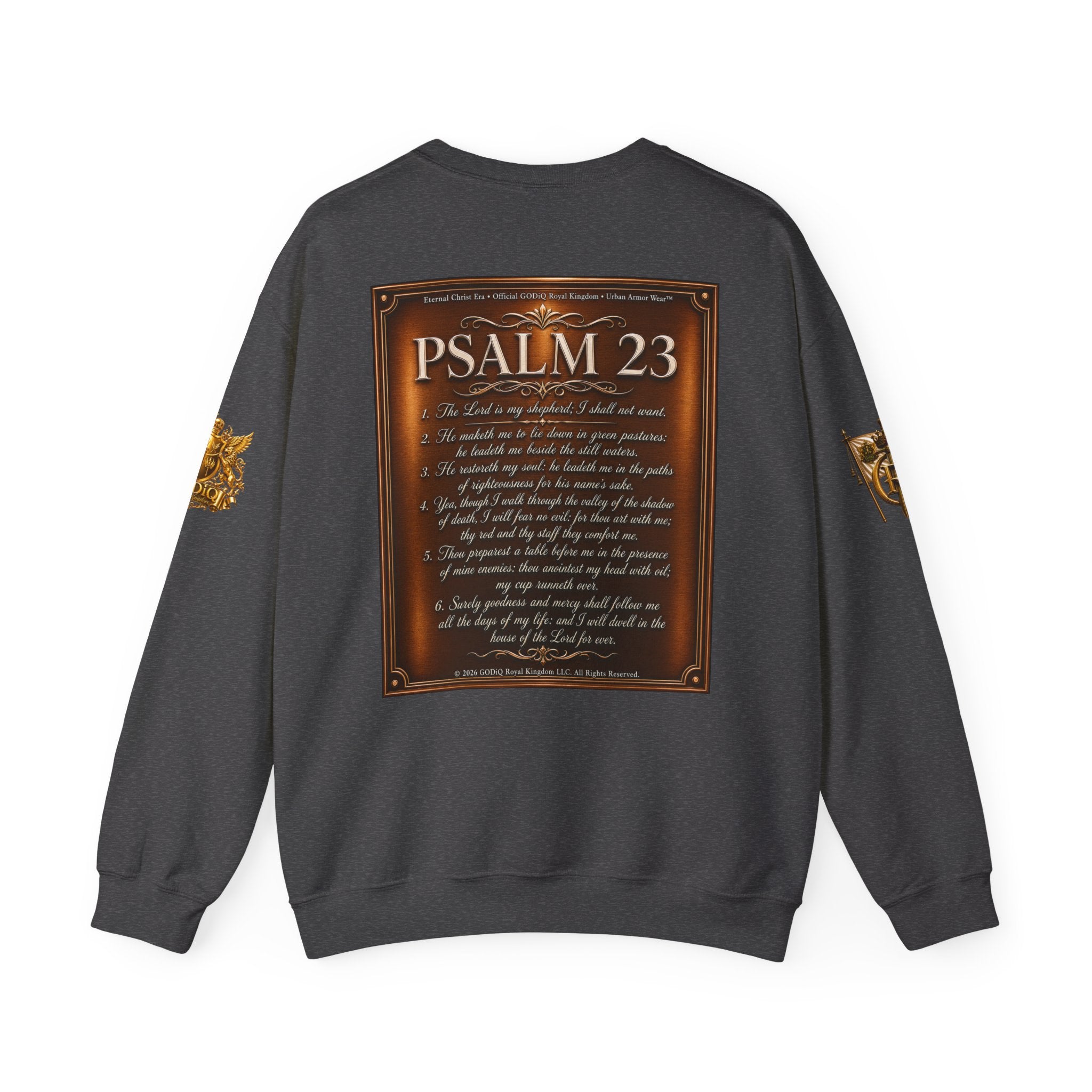 GZUS™ Psalm 23 Crewneck Sweatshirt – Luxury Christian Faith Sweatshirt | Jesus Graphic Pullover | Psalm 23 Scripture Sweatshirt | GODiQ Royal Kingdom™ Urban Armor Wear