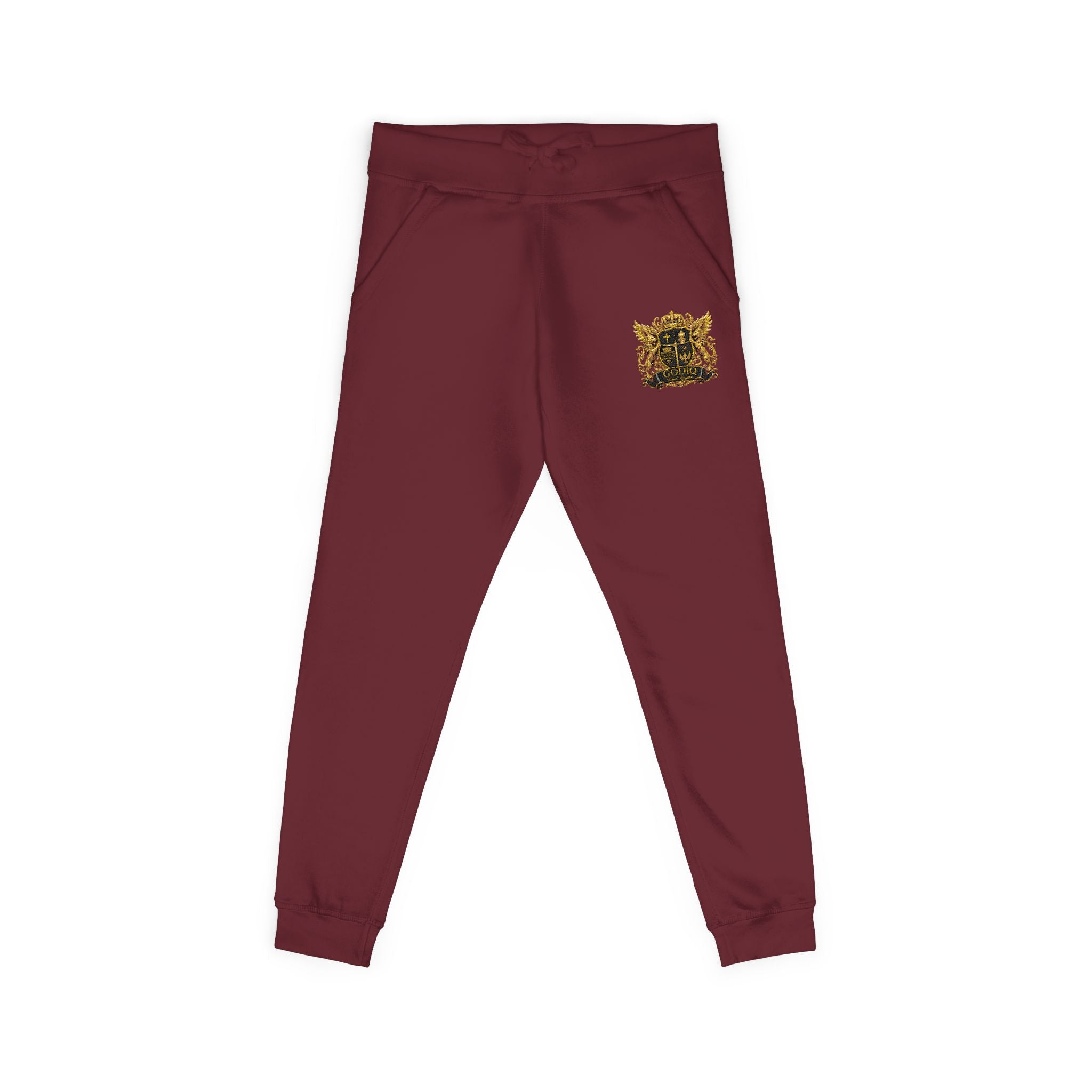 GODiQ Royal Kingdom™ CRK Sovereign Crest Embroidered Fleece Joggers – Luxury Christian Sweatpants | Premium Gold Crown Sword Logo | Kingdom Lifestyle Apparel