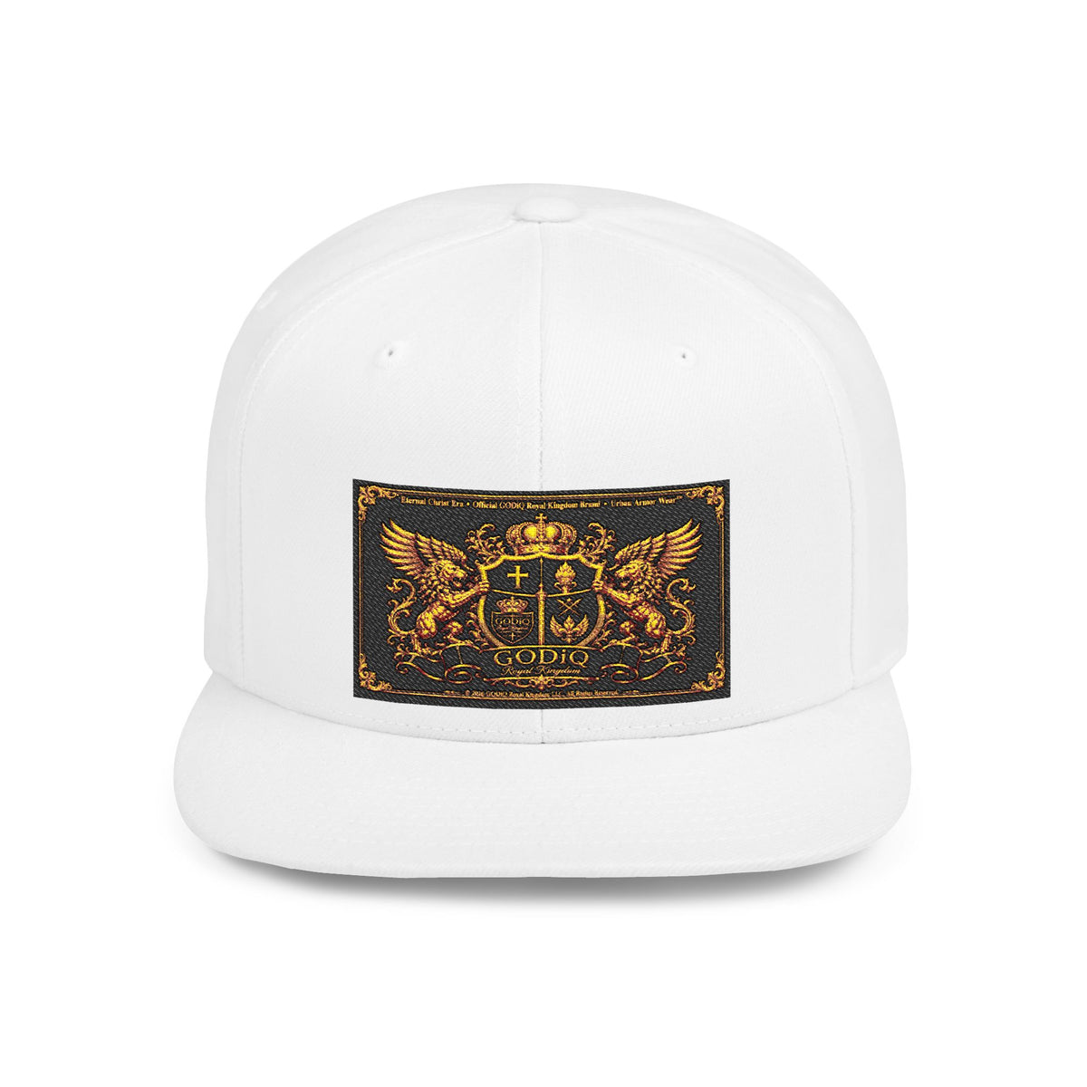 GODiQ™ Royal Kingdom Gold Crest Snapback Hat – Luxury Christian Heraldic Flat Bill Cap | Urban Armor Wear™ Premium Faith Streetwear | Kingdom Legacy Hat