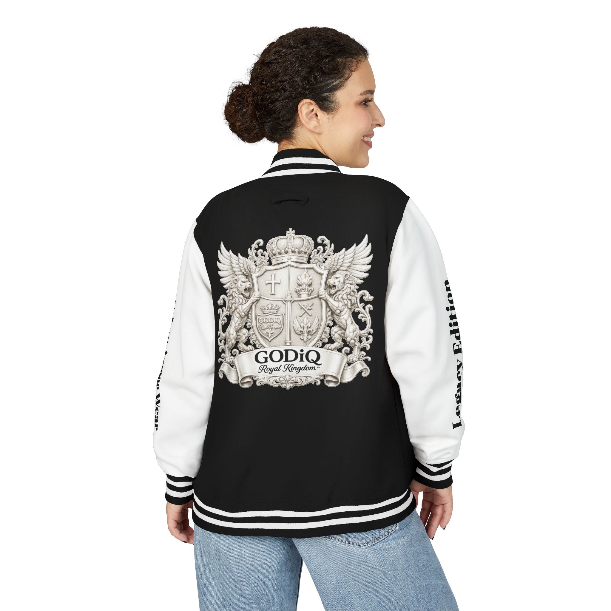 GODiQ Royal Kingdom™ Crest Letterman Jacket – Luxury Christian Varsity Jacket | Premium Heritage Streetwear | Urban Armor Wear™ Collegiate Bomber Coat