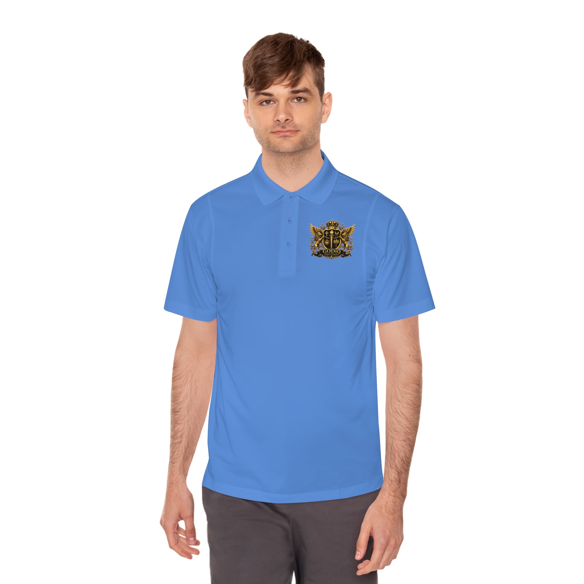 GODiQ Royal Kingdom™ Psalm 91 Men's Performance Polo – Premium Christian Golf Shirt | Luxury Gold Scripture Polo | Moisture-Wicking Faith Apparel