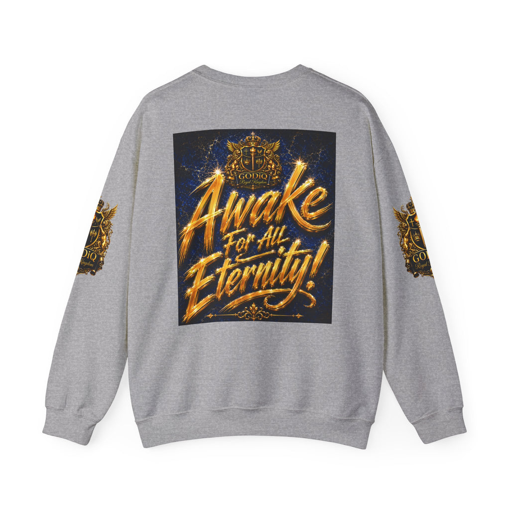 Consciousness Incarnate™ Crewneck Sweatshirt – Luxury Christian Graphic Sweatshirt | "Awake For All Eternity" Premium Kingdom Apparel | GODiQ Royal Kingdom™ Urban Armor Wear