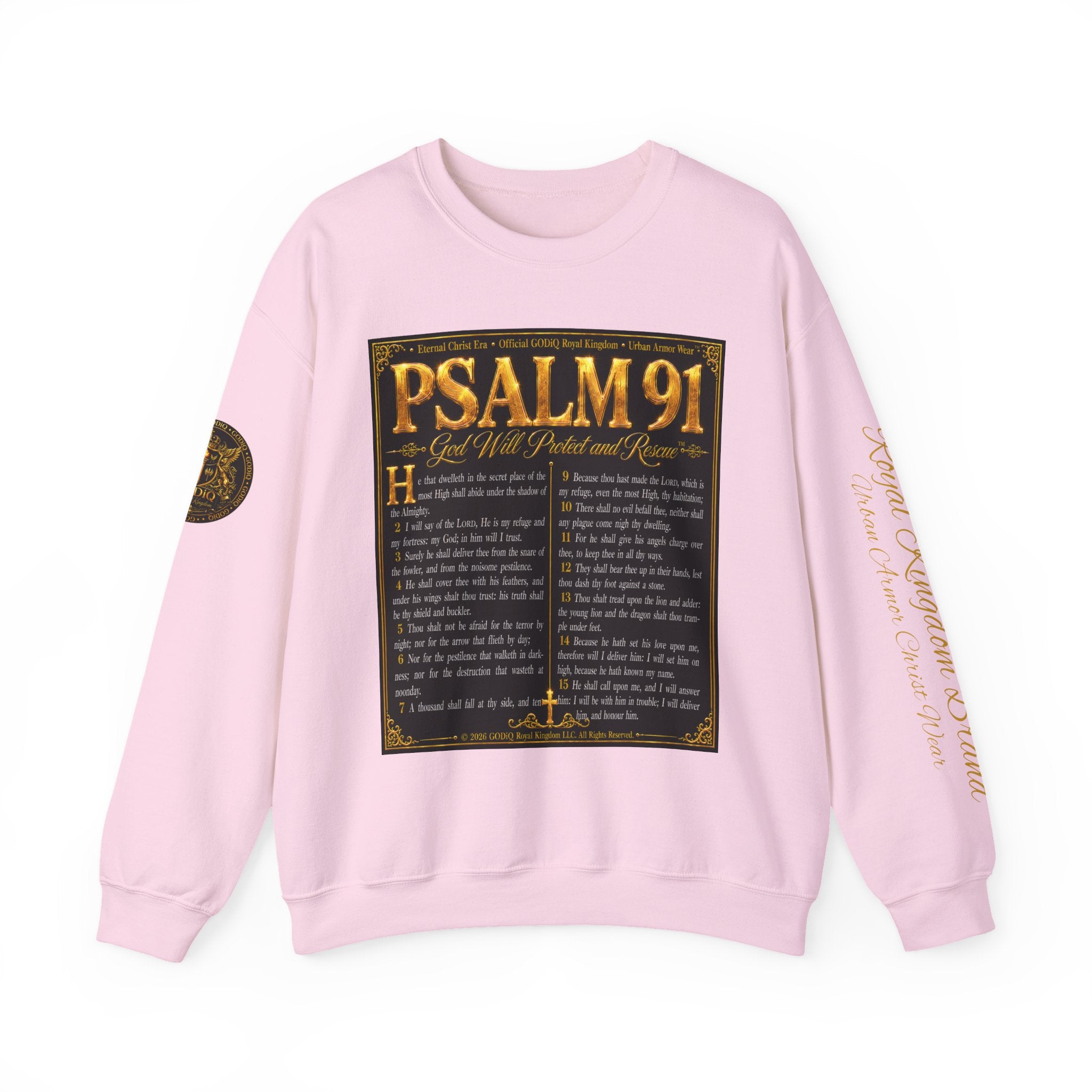Psalm 91™ Crewneck Sweatshirt – "God's Promise of Divine Protection" Luxury Christian Pullover | Premium Faith Apparel | GODiQ Royal Kingdom™ Urban Armor Wear